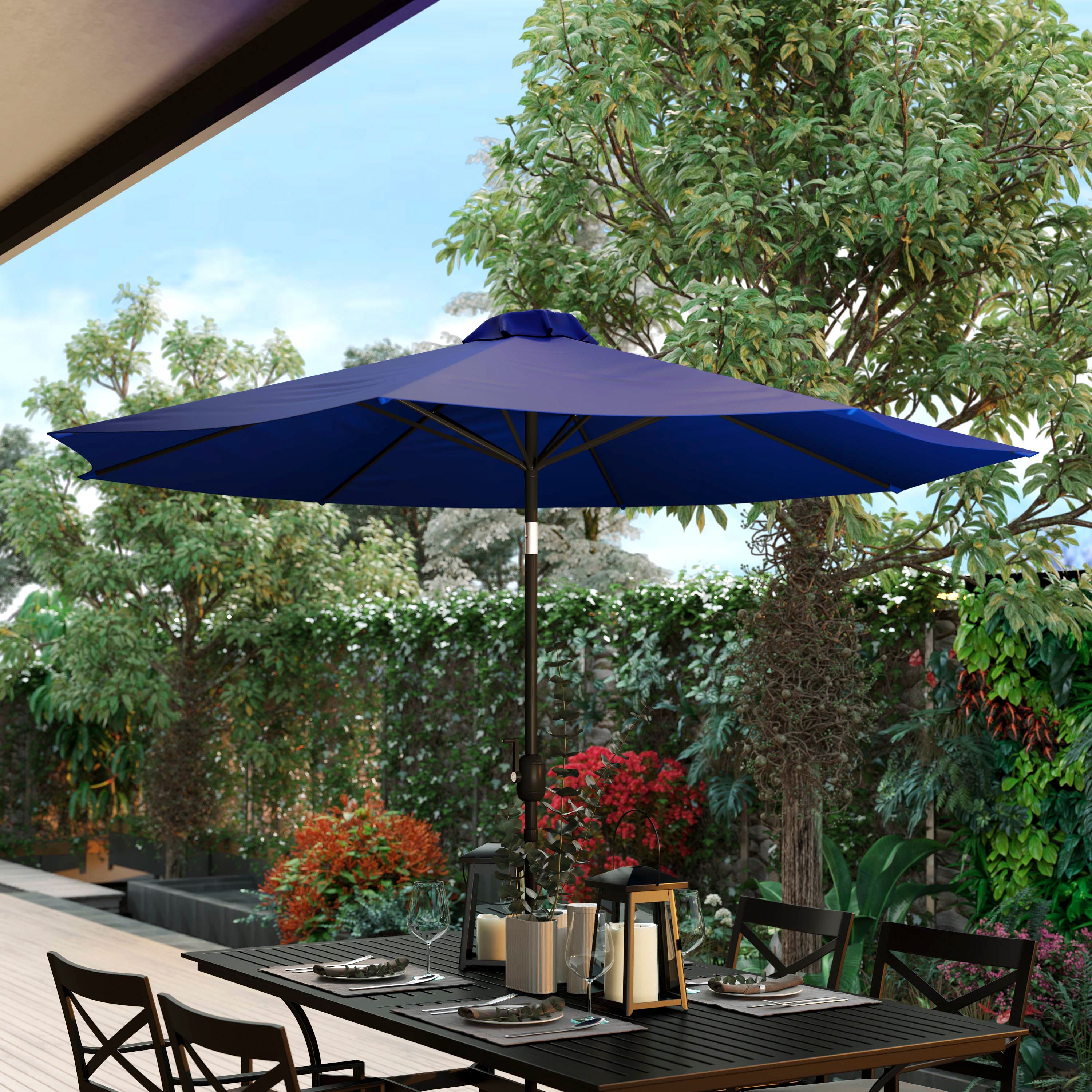 Navy 9 FT Round Umbrella with 1.5" Diameter Aluminum Pole with Crank and Tilt Function