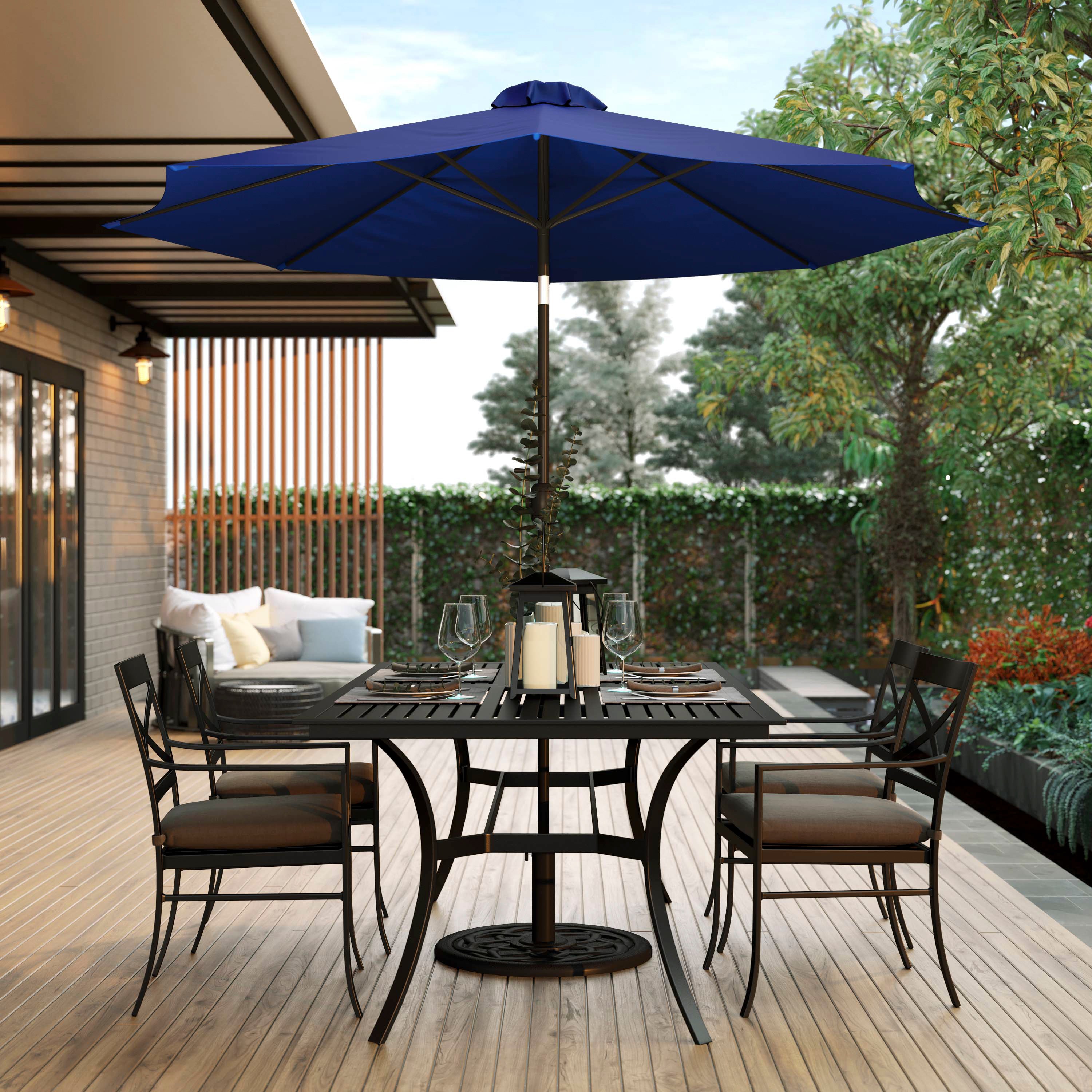 Navy 9 FT Round Umbrella with 1.5" Diameter Aluminum Pole with Crank and Tilt Function