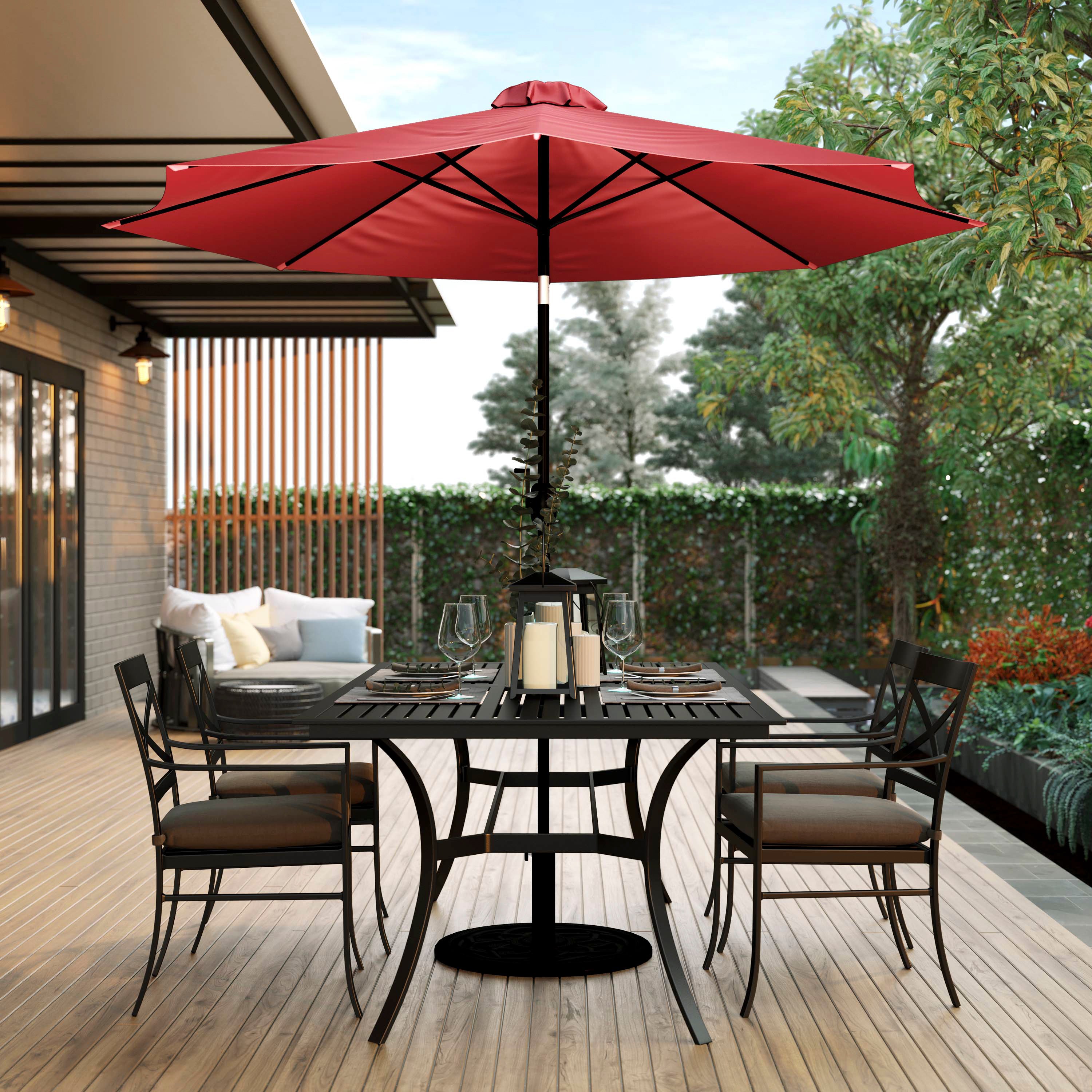 Kona Red 9 FT Round Umbrella with 1.5" Diameter Aluminum Pole with Crank and Tilt Function