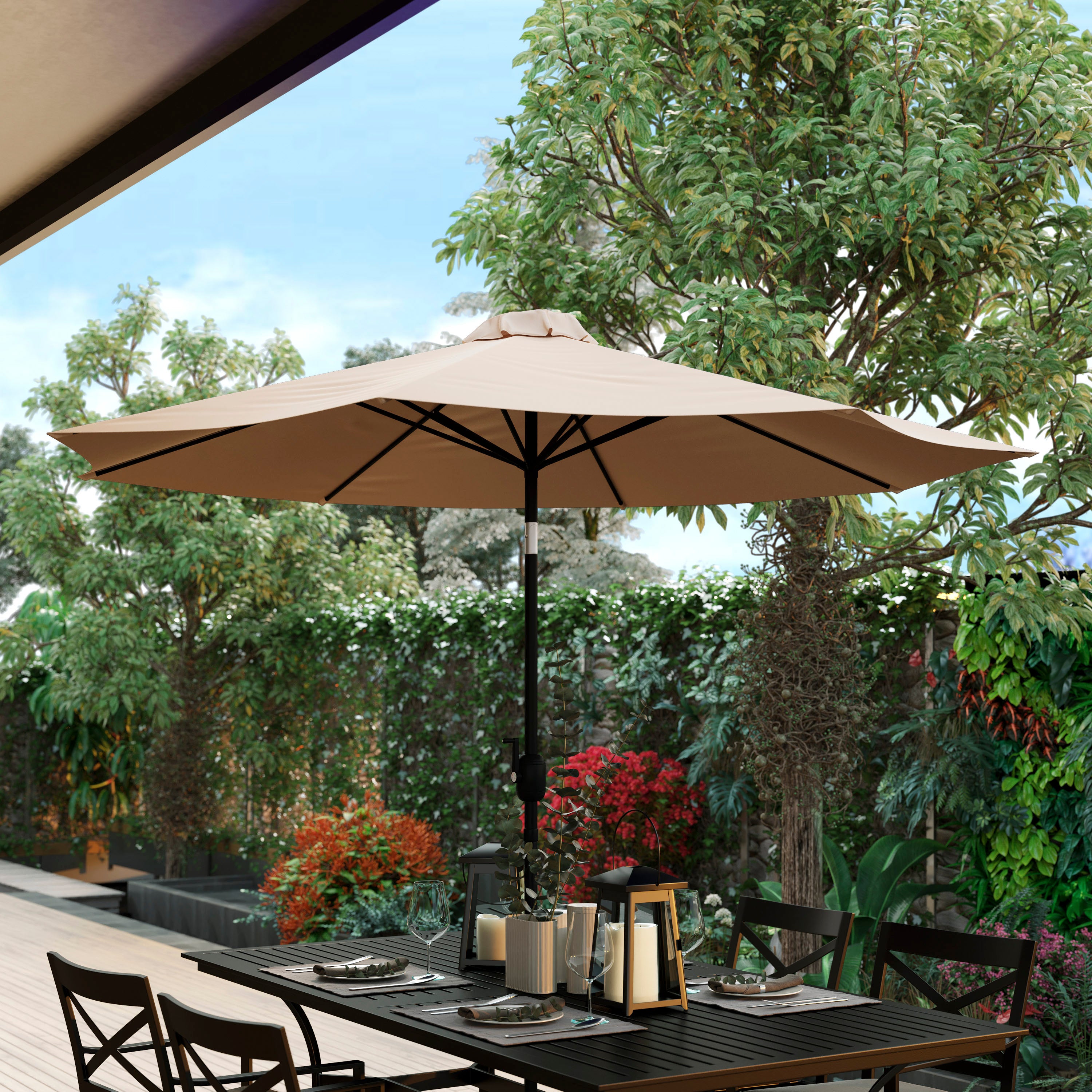 Kona Tan 9 FT Round Umbrella with 1.5" Diameter Aluminum Pole with Crank and Tilt Function