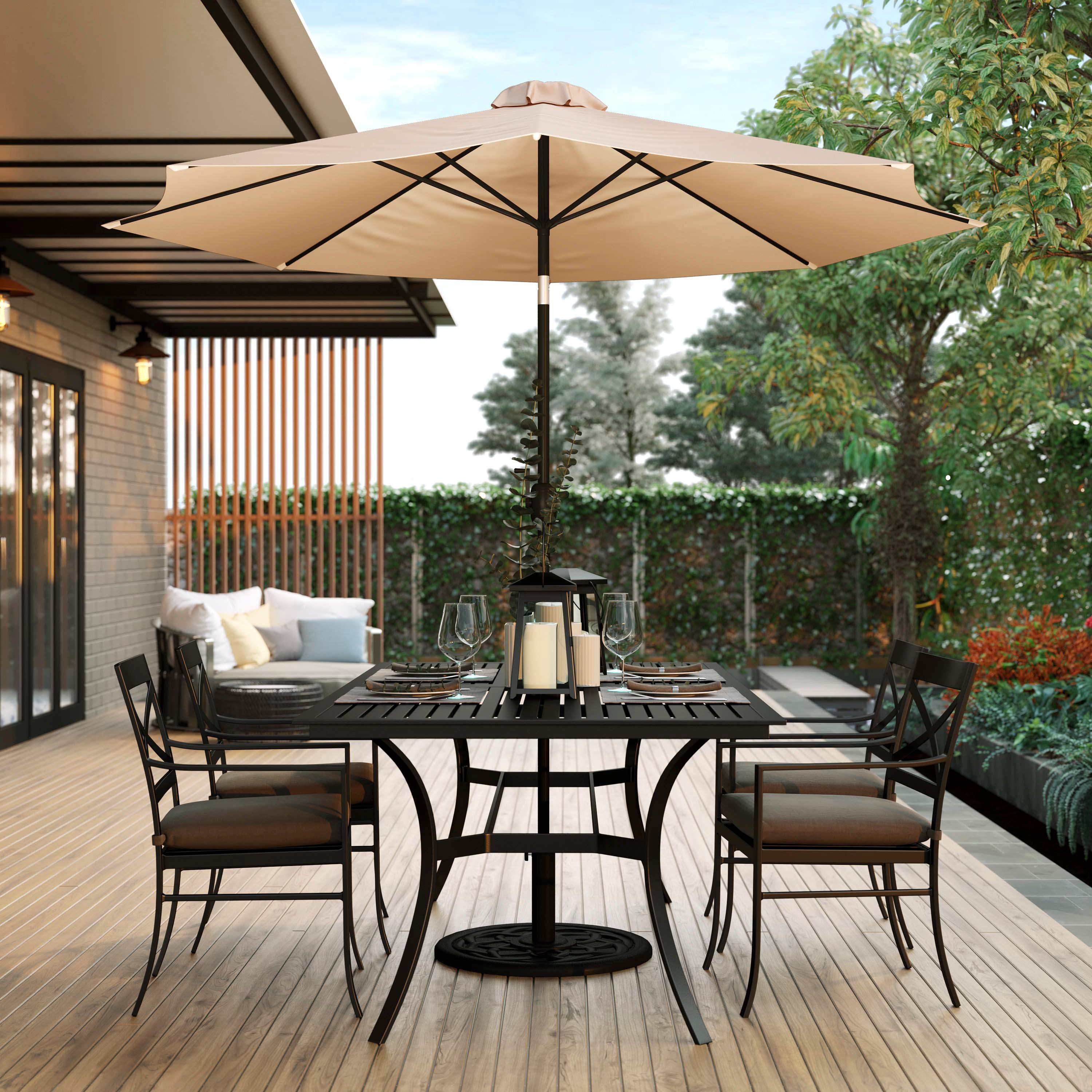 Kona Tan 9 FT Round Umbrella with 1.5" Diameter Aluminum Pole with Crank and Tilt Function