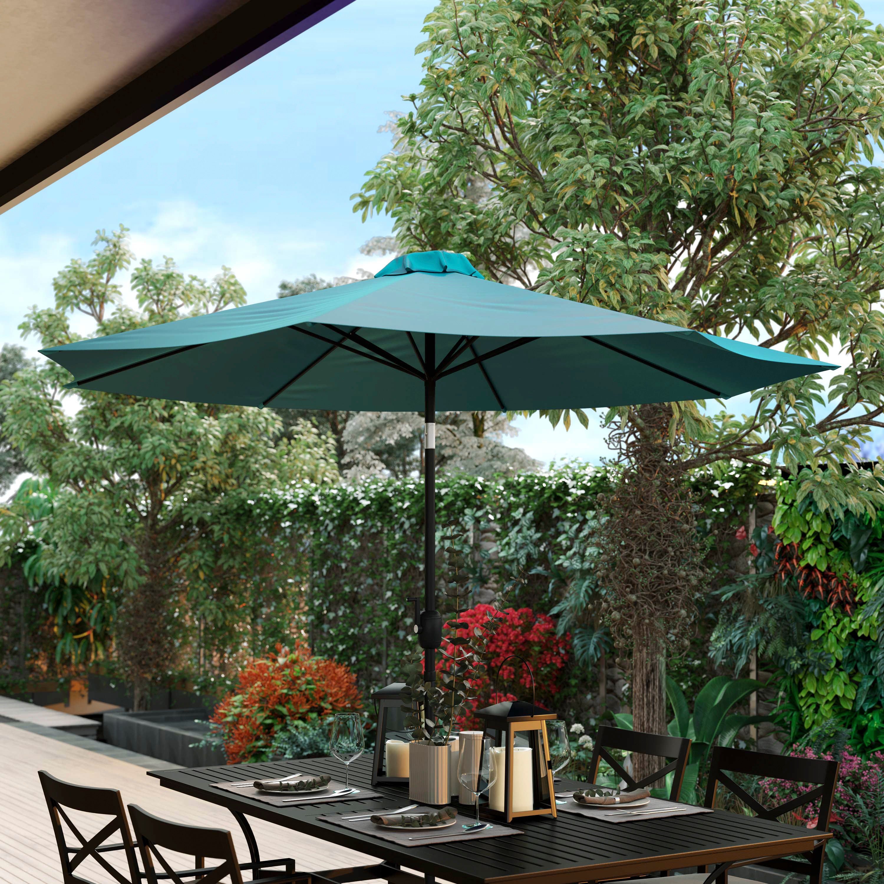 Kona Teal 9 FT Round Umbrella with 1.5" Diameter Aluminum Pole with Crank and Tilt Function