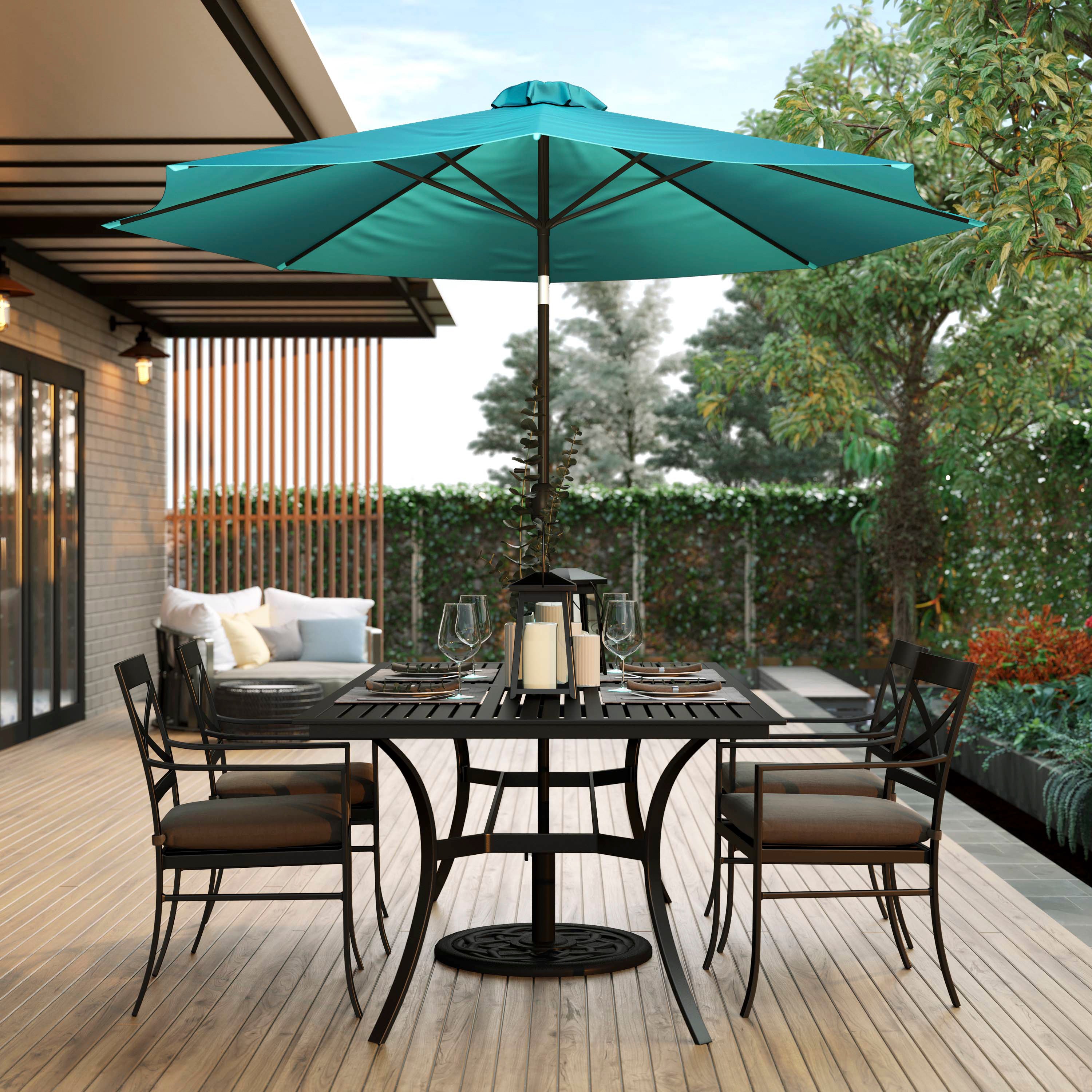 Kona Teal 9 FT Round Umbrella with 1.5" Diameter Aluminum Pole with Crank and Tilt Function