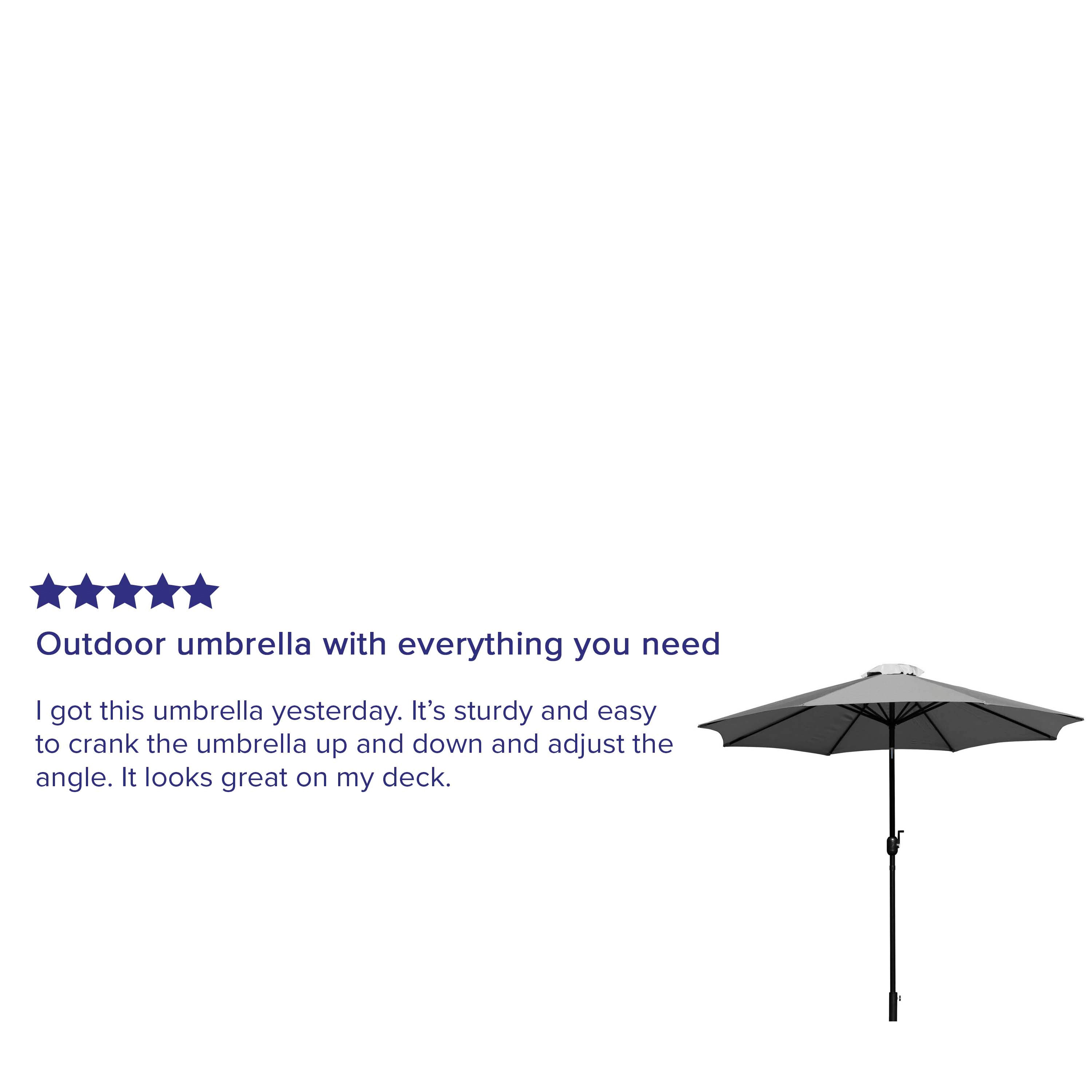 Sunny Gray 9 FT Round Umbrella with Crank and Tilt Function and Standing Umbrella Base
