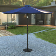 Sunny Navy 9 FT Round Umbrella with Crank and Tilt Function and Standing Umbrella Base