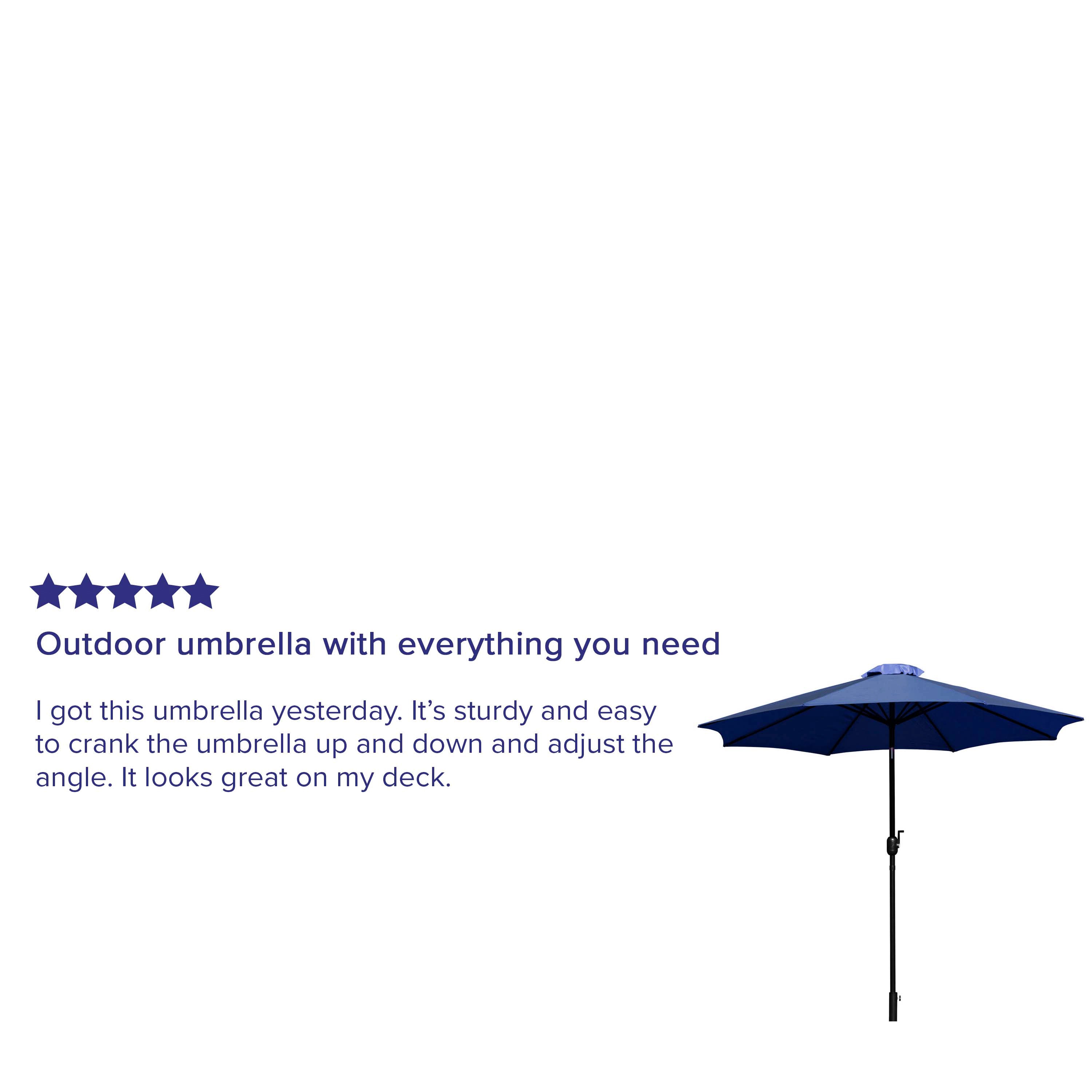 Sunny Navy 9 FT Round Umbrella with Crank and Tilt Function and Standing Umbrella Base