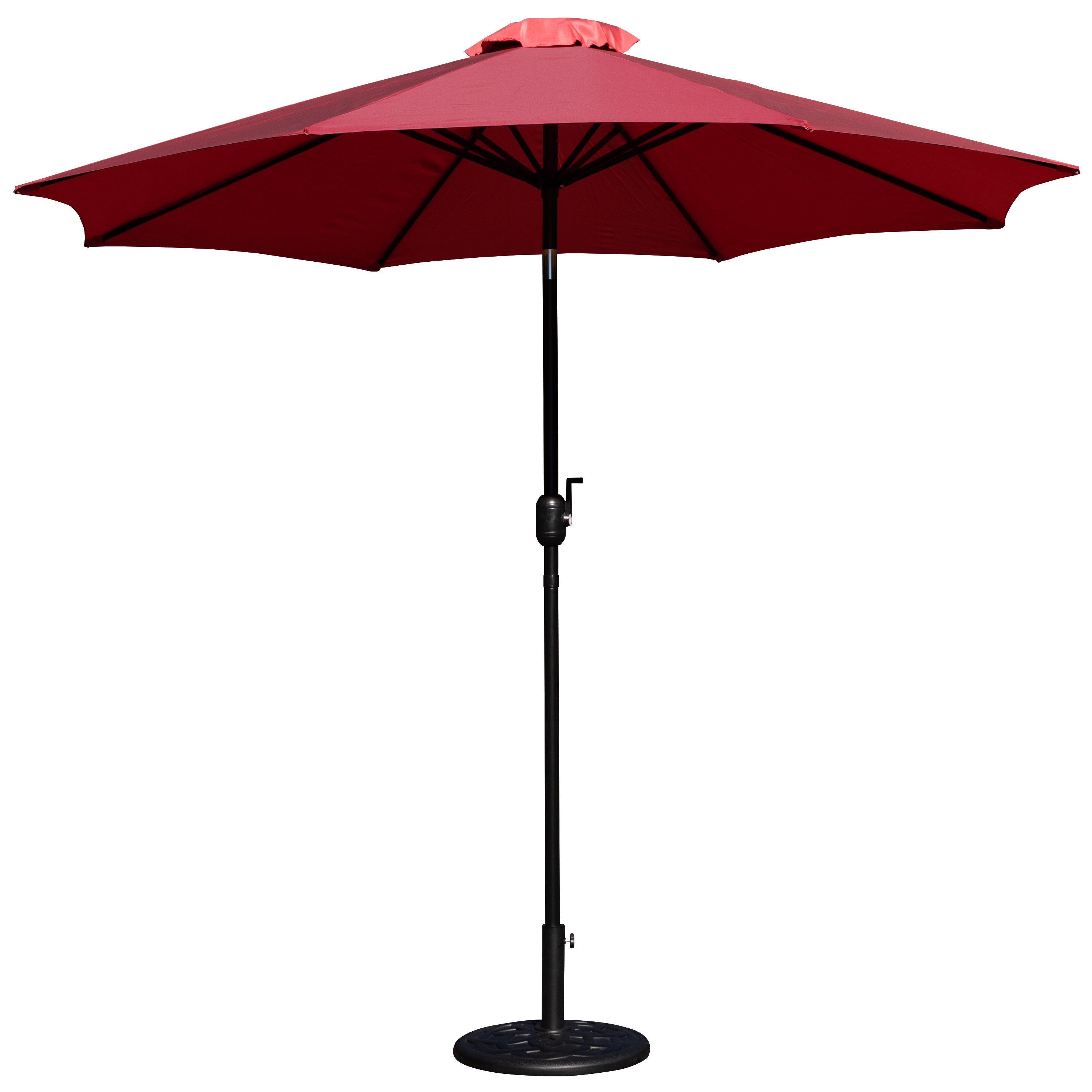 Kona Red 9 FT Round Umbrella with Crank and Tilt Function and Standing Umbrella Base