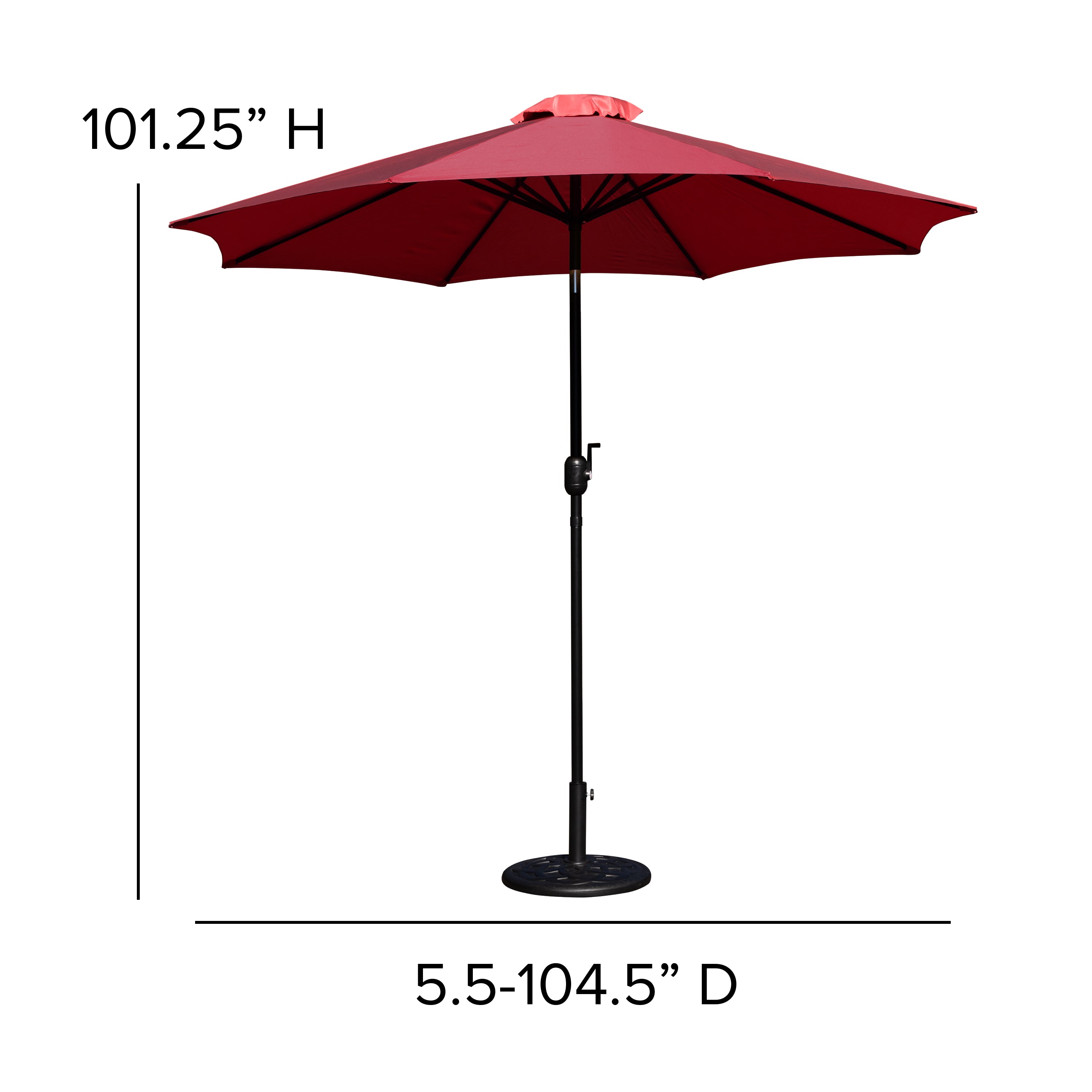 Kona Red 9 FT Round Umbrella with Crank and Tilt Function and Standing Umbrella Base