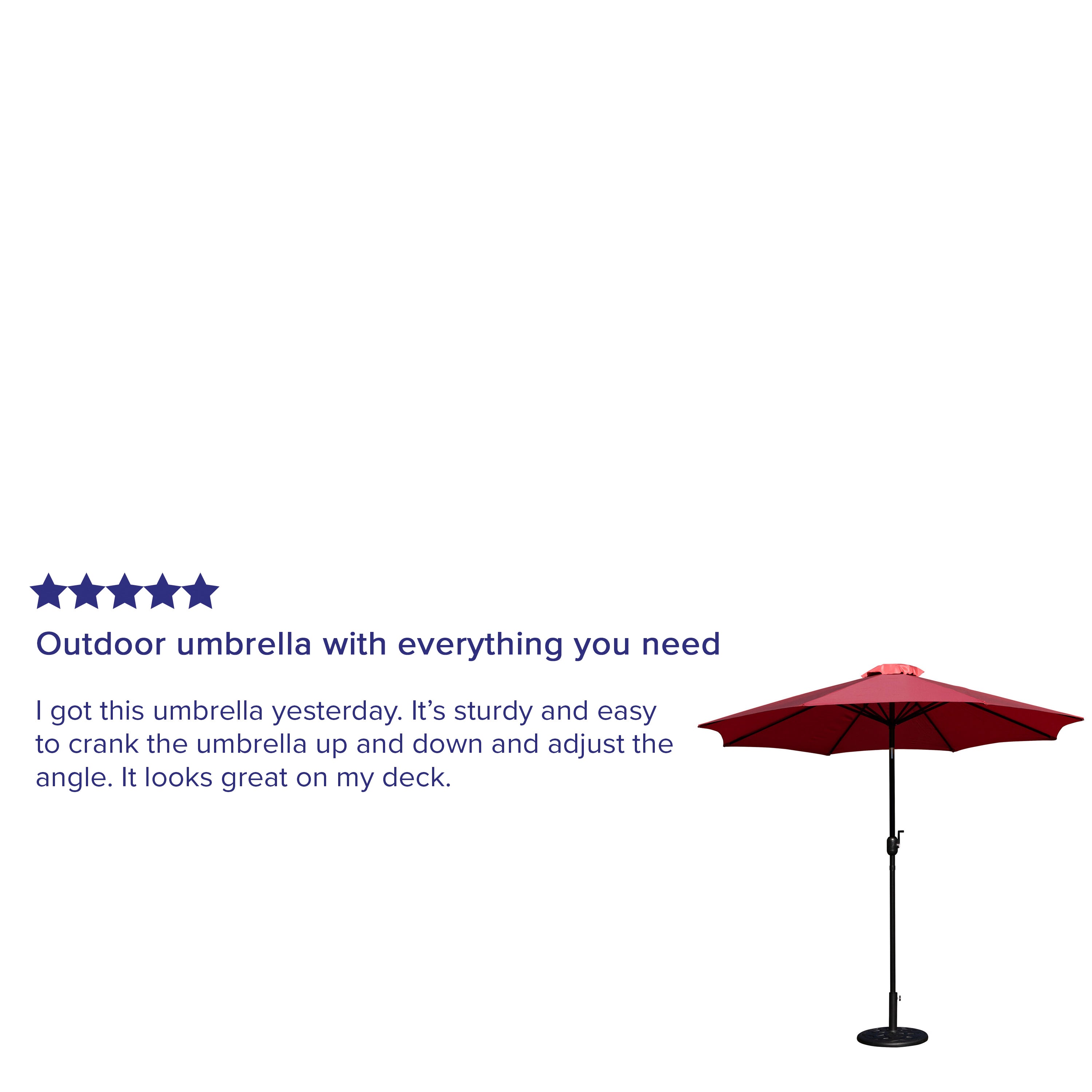 Kona Red 9 FT Round Umbrella with Crank and Tilt Function and Standing Umbrella Base