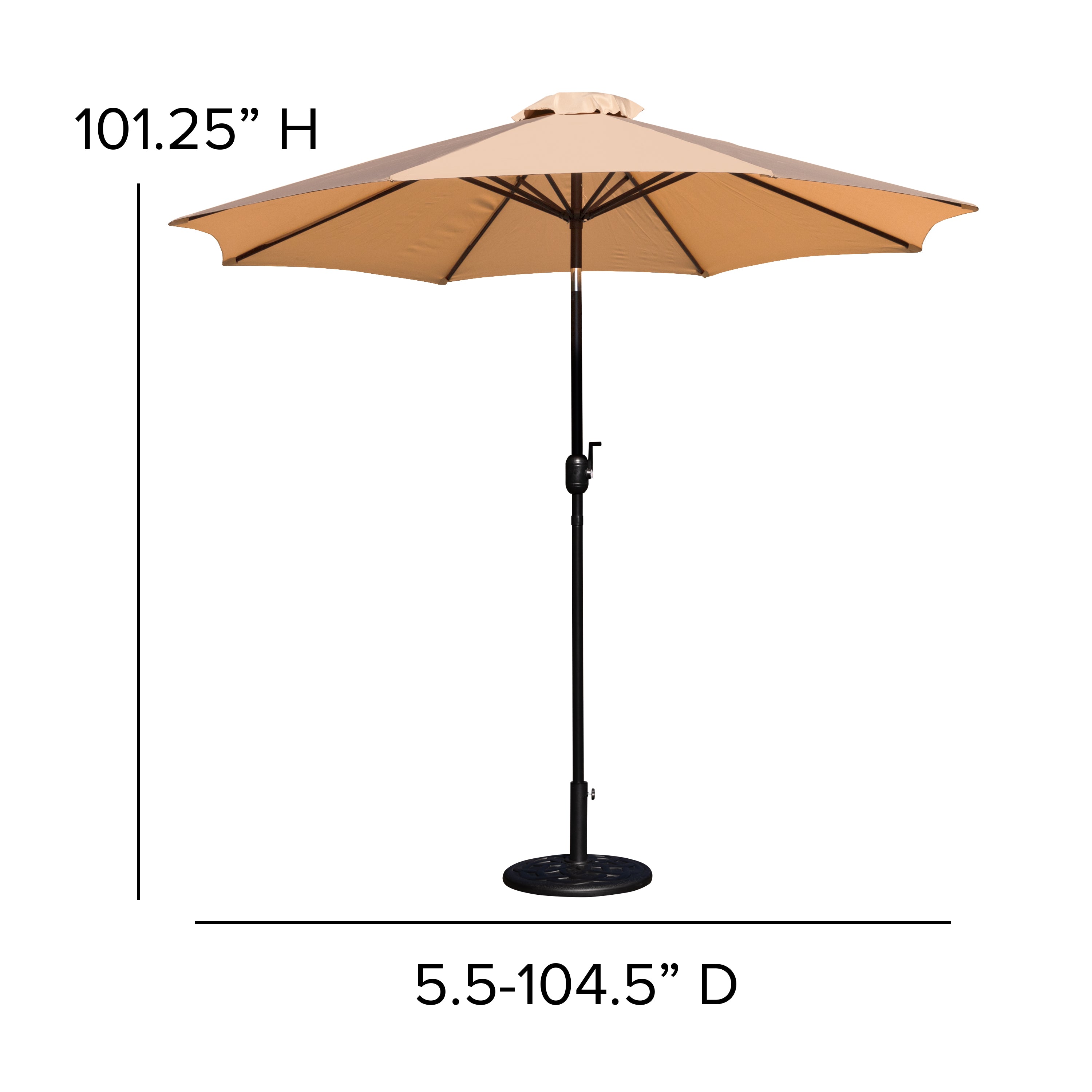 Kona Tan 9 FT Round Umbrella with Crank and Tilt Function and Standing Umbrella Base