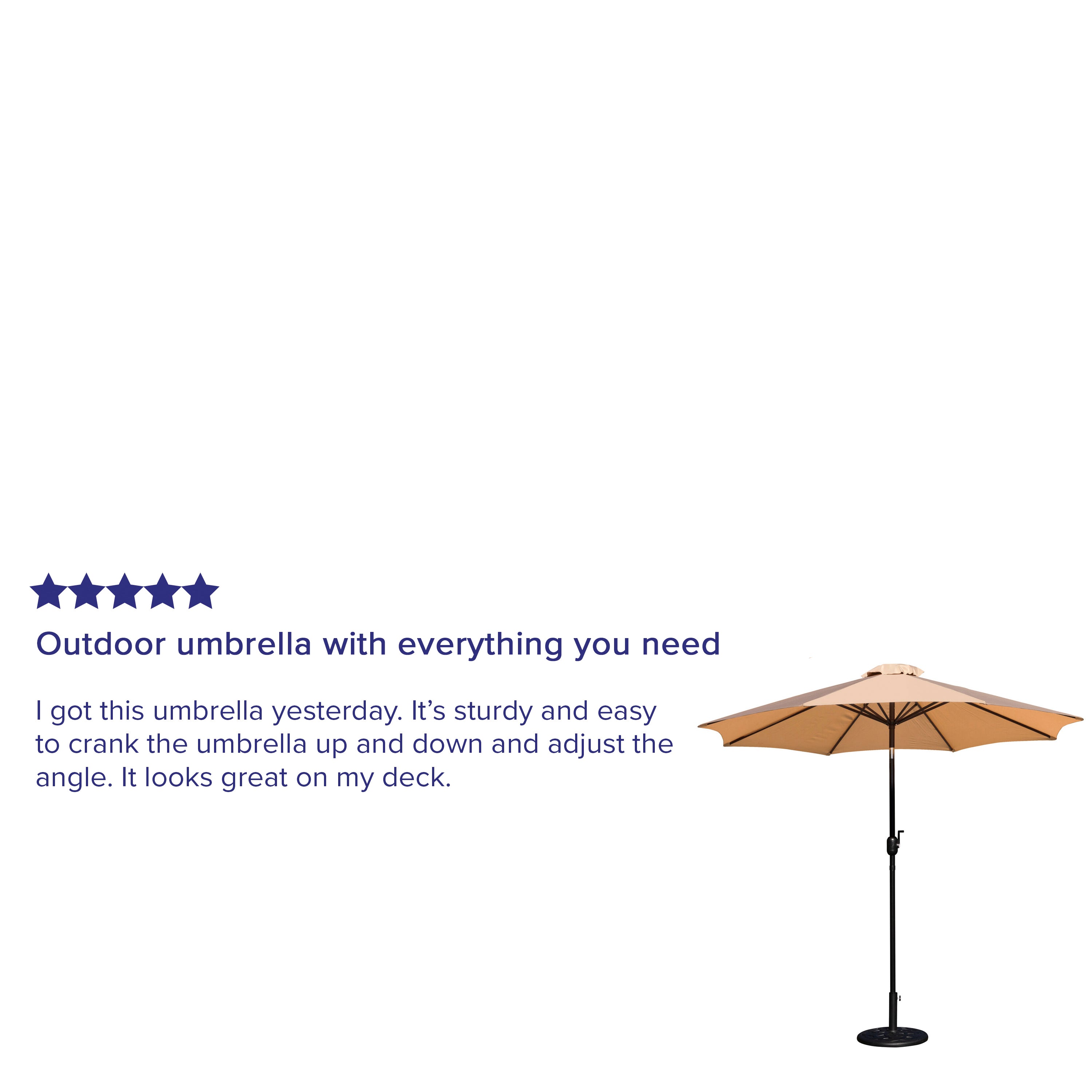 Kona Tan 9 FT Round Umbrella with Crank and Tilt Function and Standing Umbrella Base