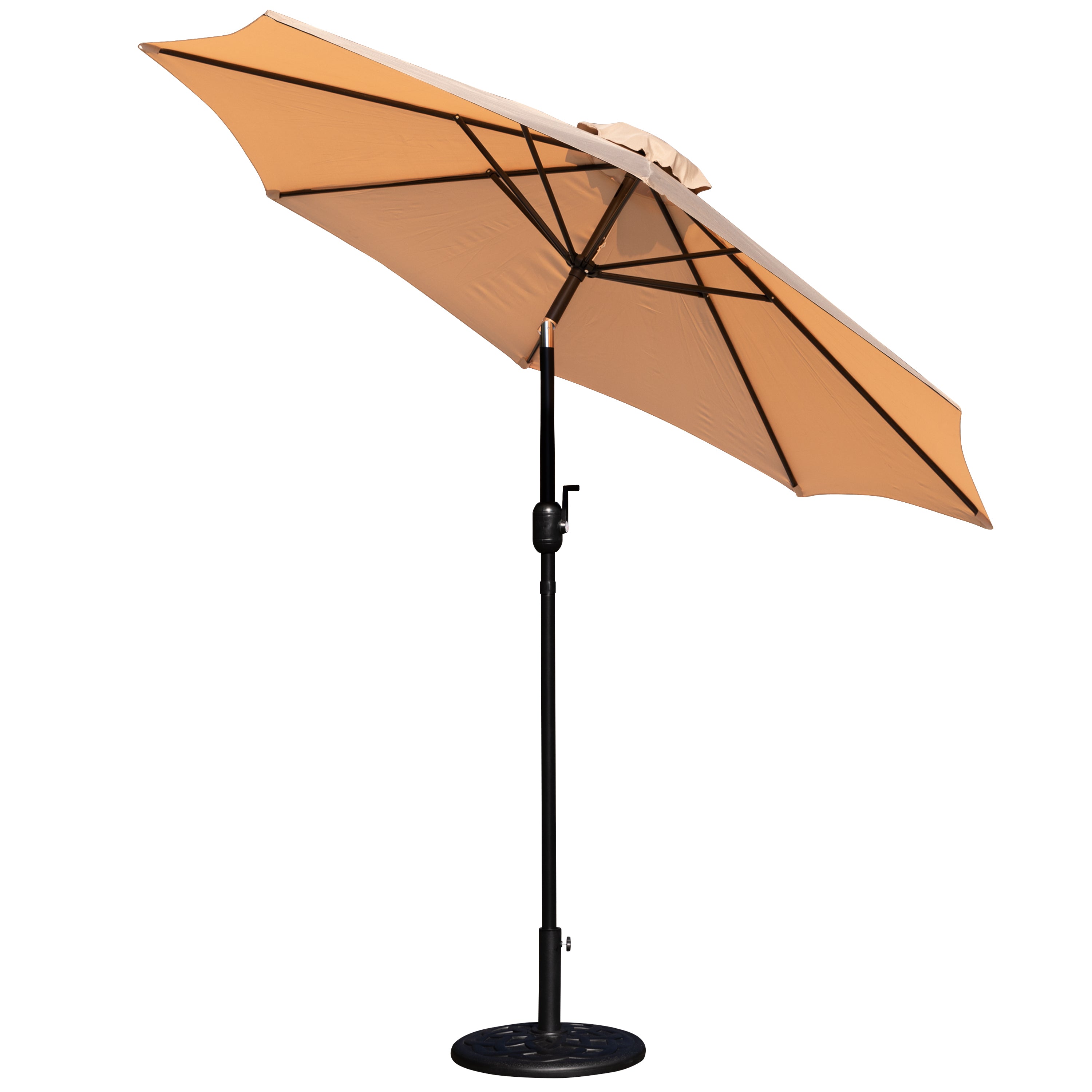 Kona Tan 9 FT Round Umbrella with Crank and Tilt Function and Standing Umbrella Base