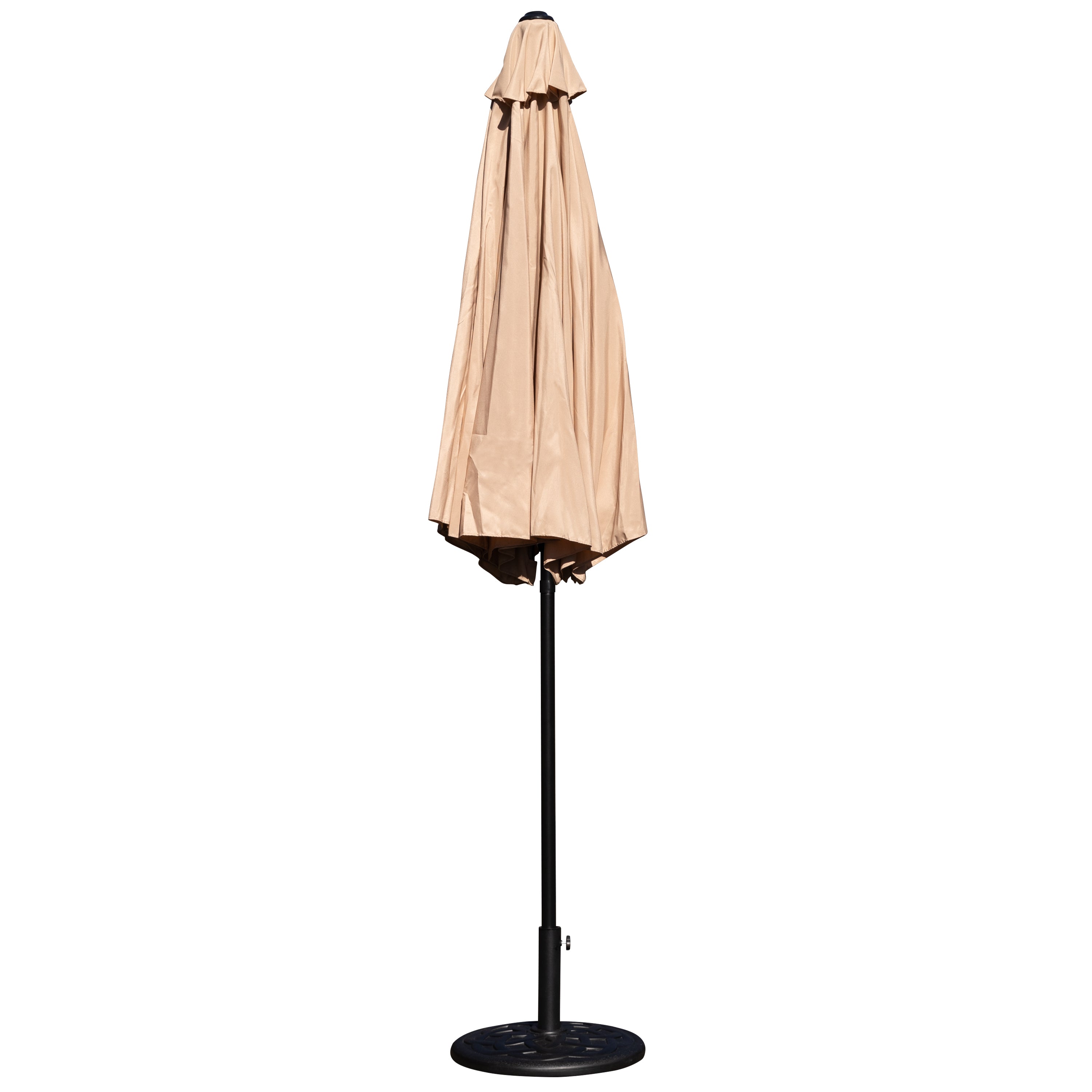 Kona Tan 9 FT Round Umbrella with Crank and Tilt Function and Standing Umbrella Base