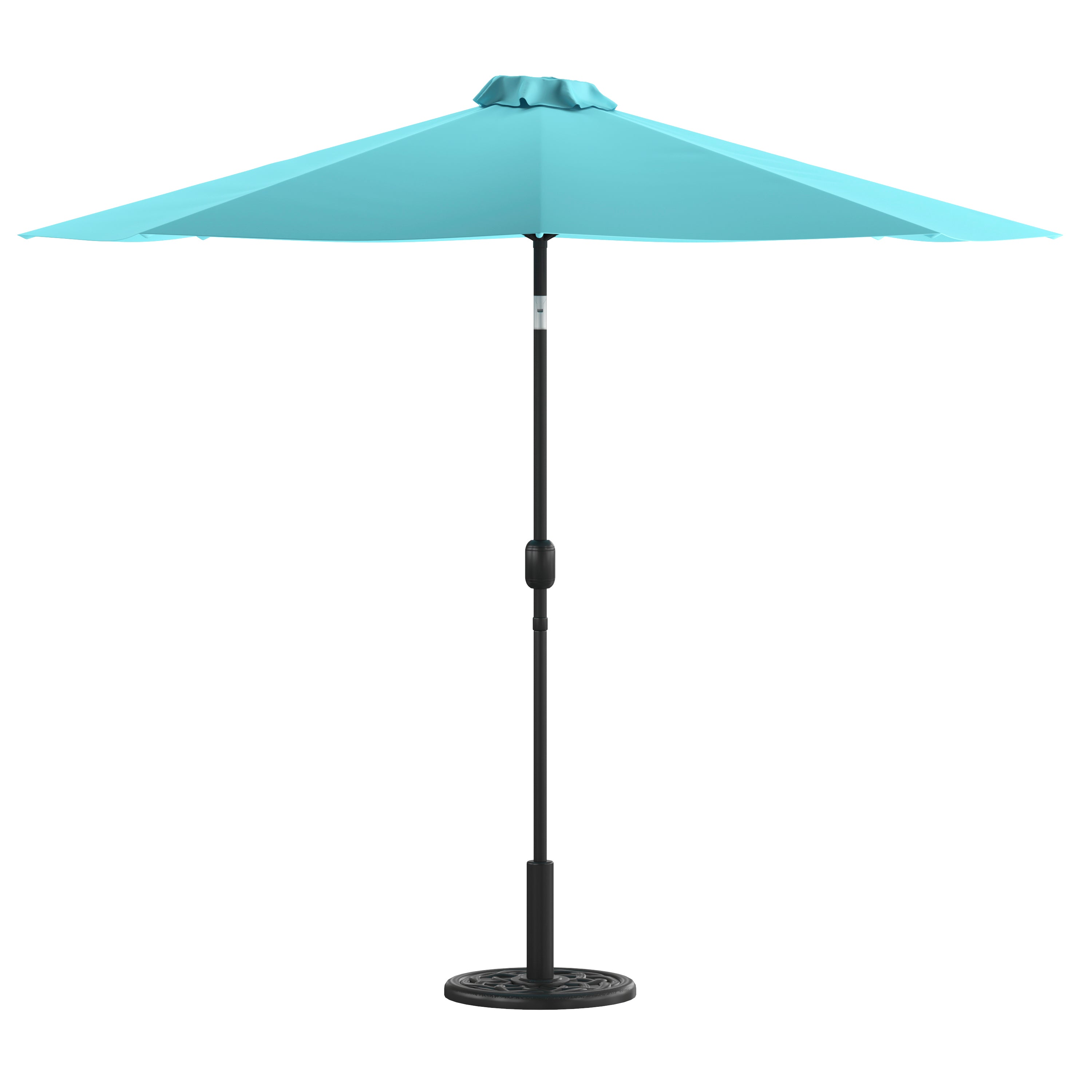 Sunny Teal 9 FT Round Umbrella with Crank and Tilt Function and Standing Umbrella Base
