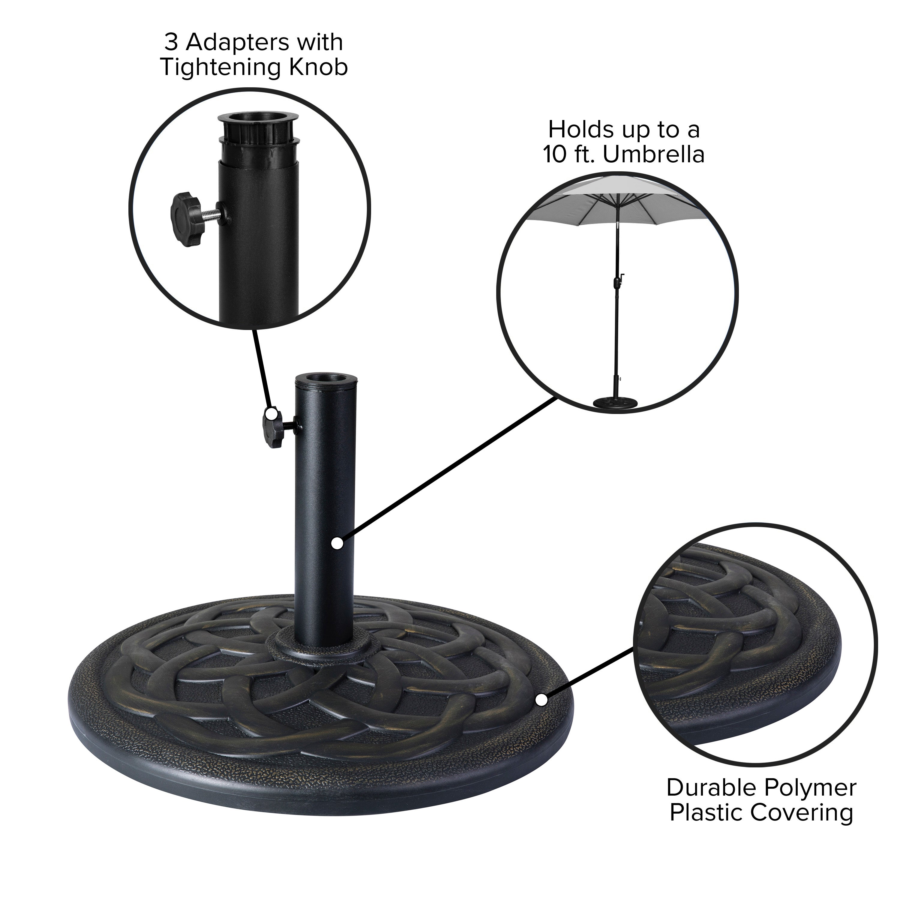 Kona Universal Bronze Cement Patio Umbrella Base with Weatherproof Plastic Polymer Coating - 19.25" Diameter