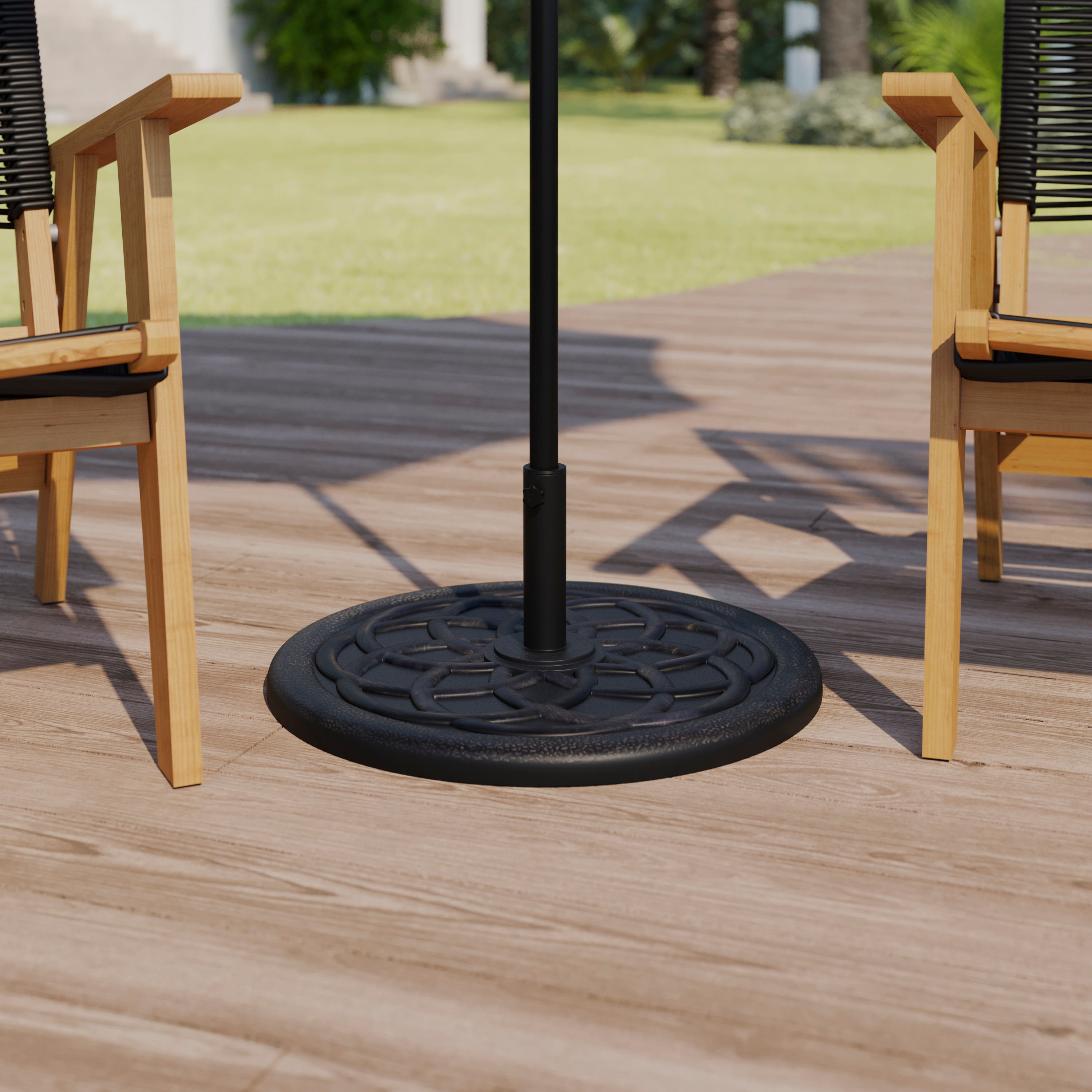 Kona Universal Bronze Cement Patio Umbrella Base with Weatherproof Plastic Polymer Coating - 19.25" Diameter