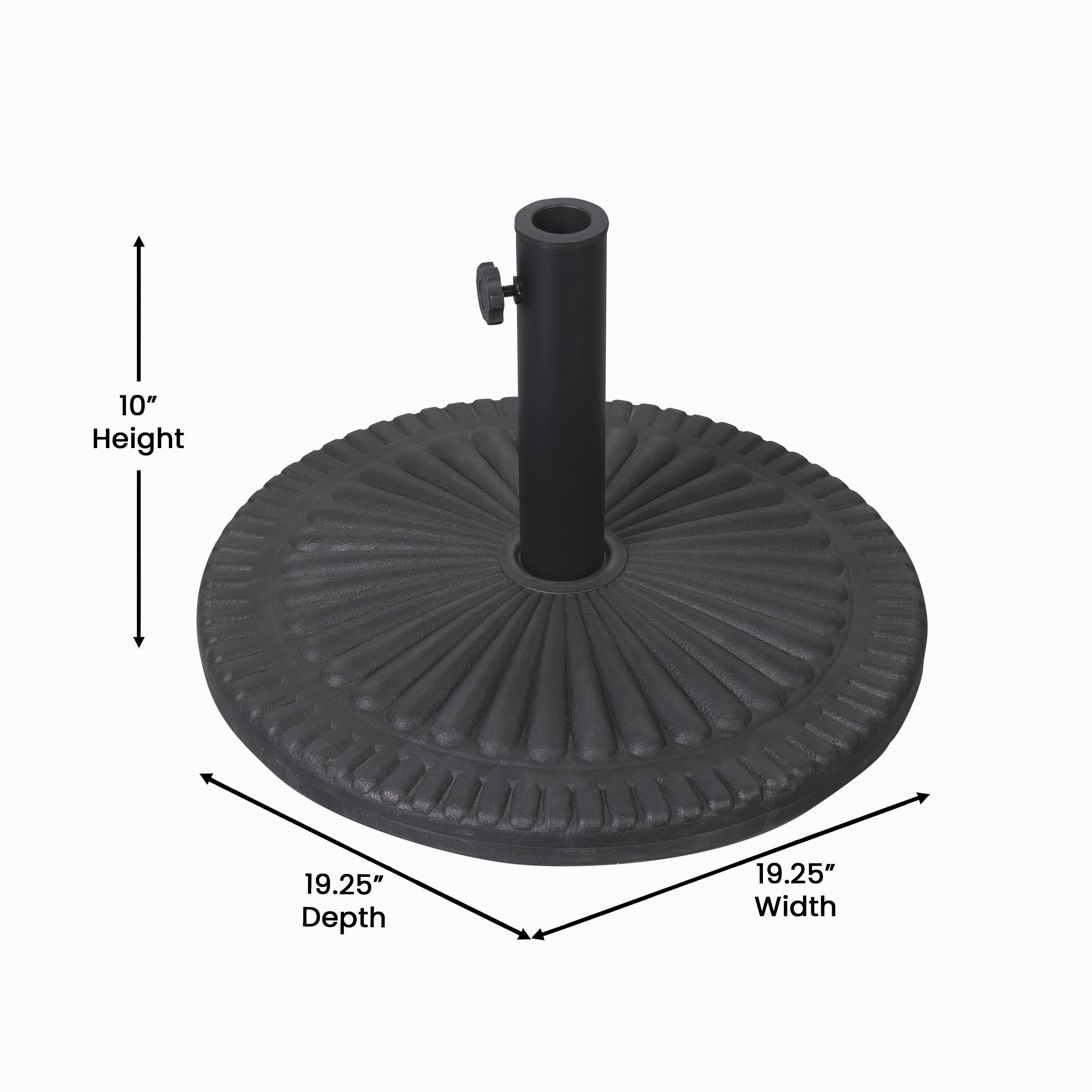 Kona Universal Black Cement Patio Umbrella Base with Sunburst Patterned Weatherproof Plastic Polymer Coating - 19.25" Diameter