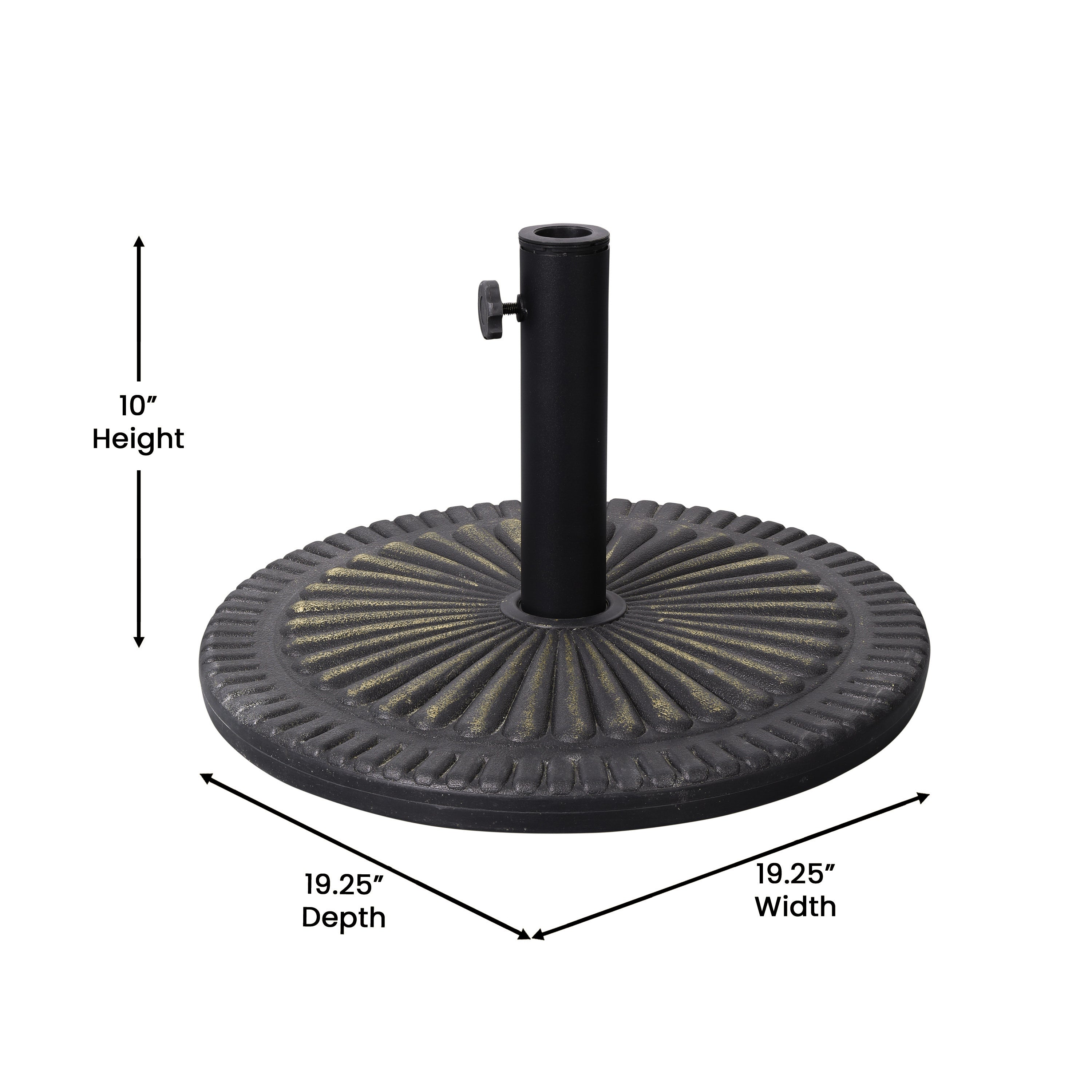 Kona Universal Bronze Cement Patio Umbrella Base with Sunburst Patterned Weatherproof Plastic Polymer Coating - 19.25" Diameter