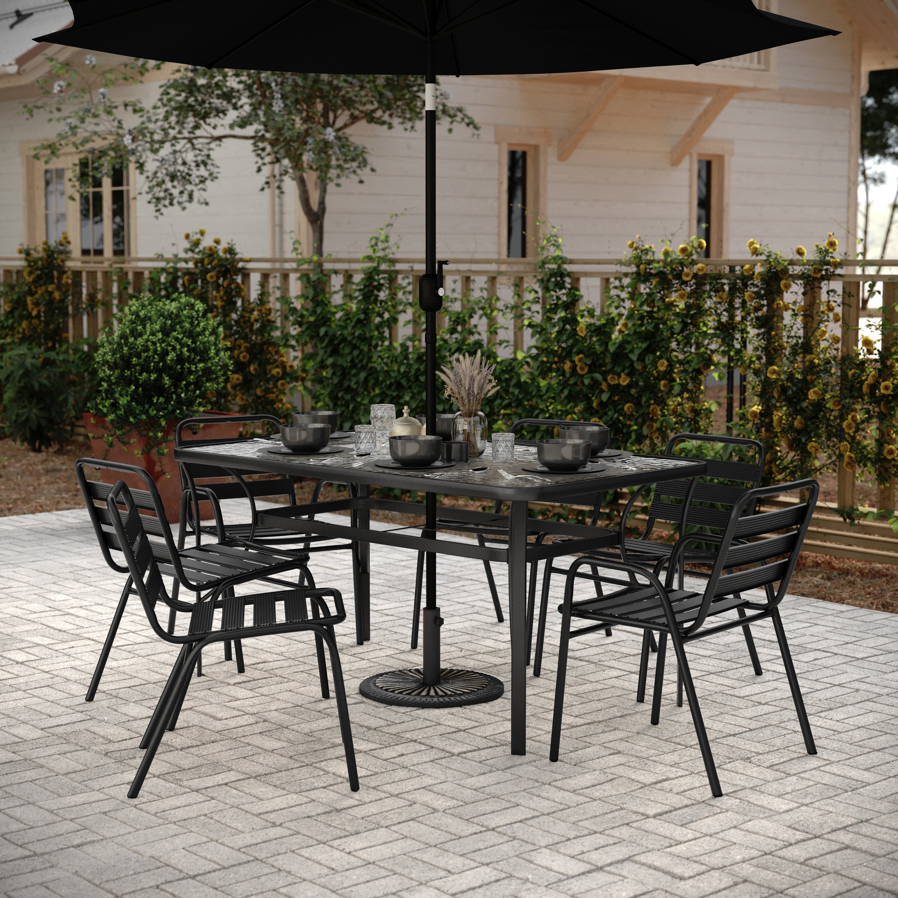 Kona Universal Bronze Cement Patio Umbrella Base with Sunburst Patterned Weatherproof Plastic Polymer Coating - 19.25" Diameter