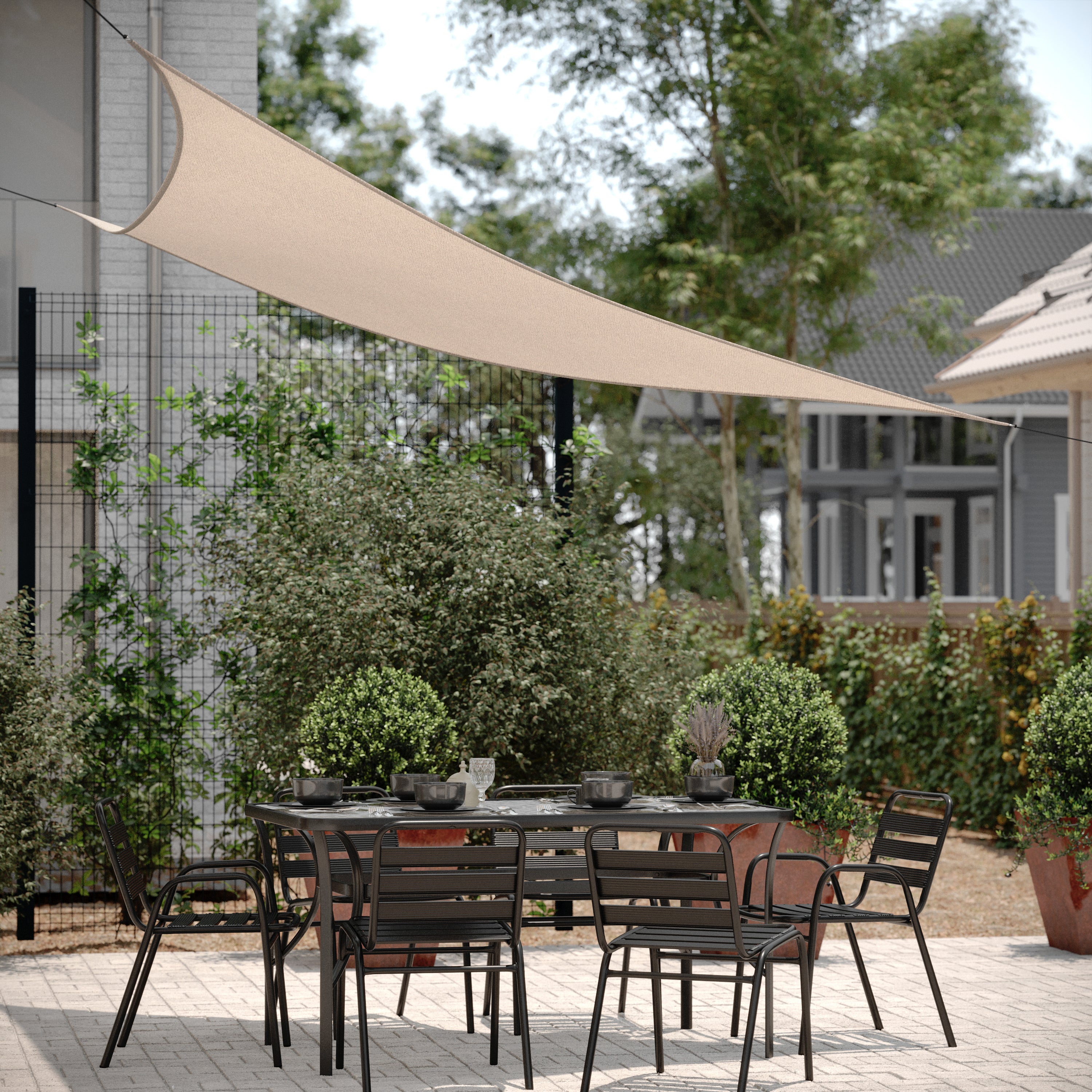 Palmetto 12ft Triangle Sun Sail Shade Canopy with Included Nylon Attachment Ropes in Sand