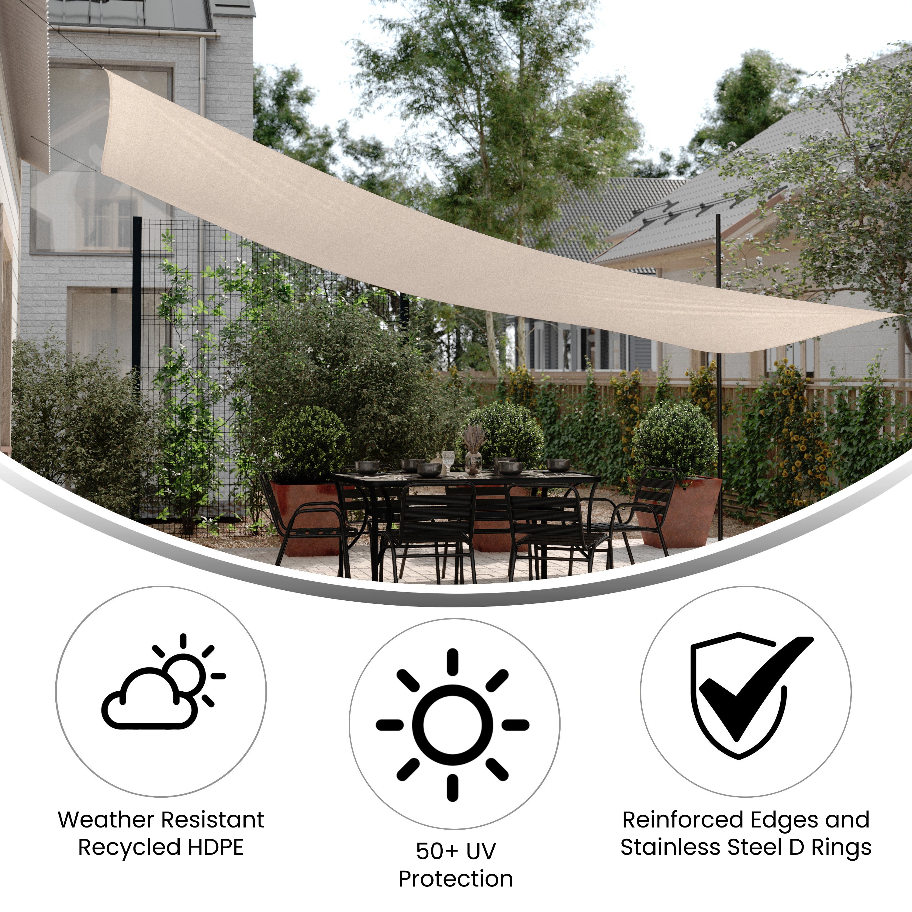 Palmetto 20ft Rectangle Sun Sail Shade Canopy with Included Nylon Attachment Ropes in Sand