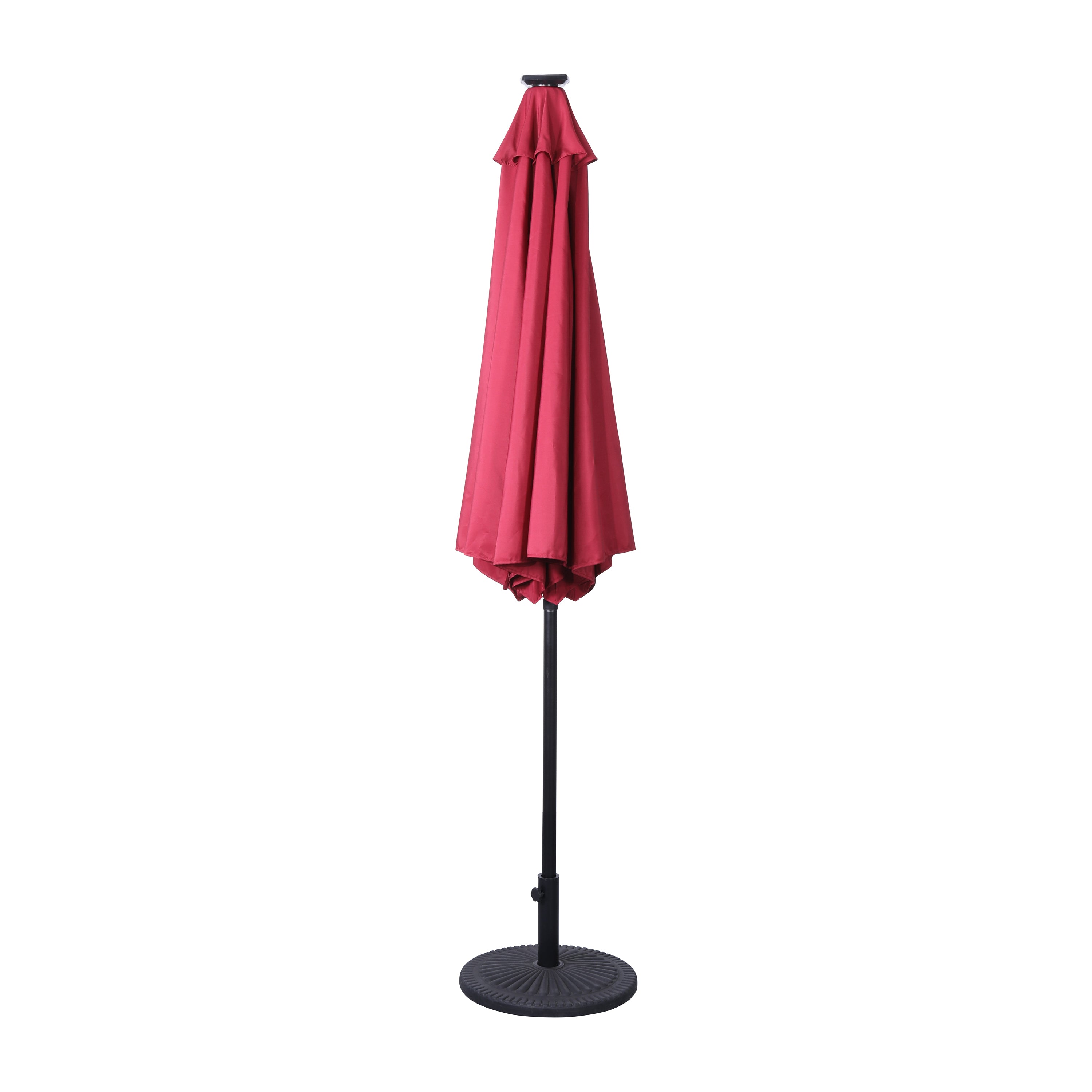 Montego Commercial Grade 9 FT Round Umbrella with 32 Solar LED Lights and Crank and Tilt Functionality in Red