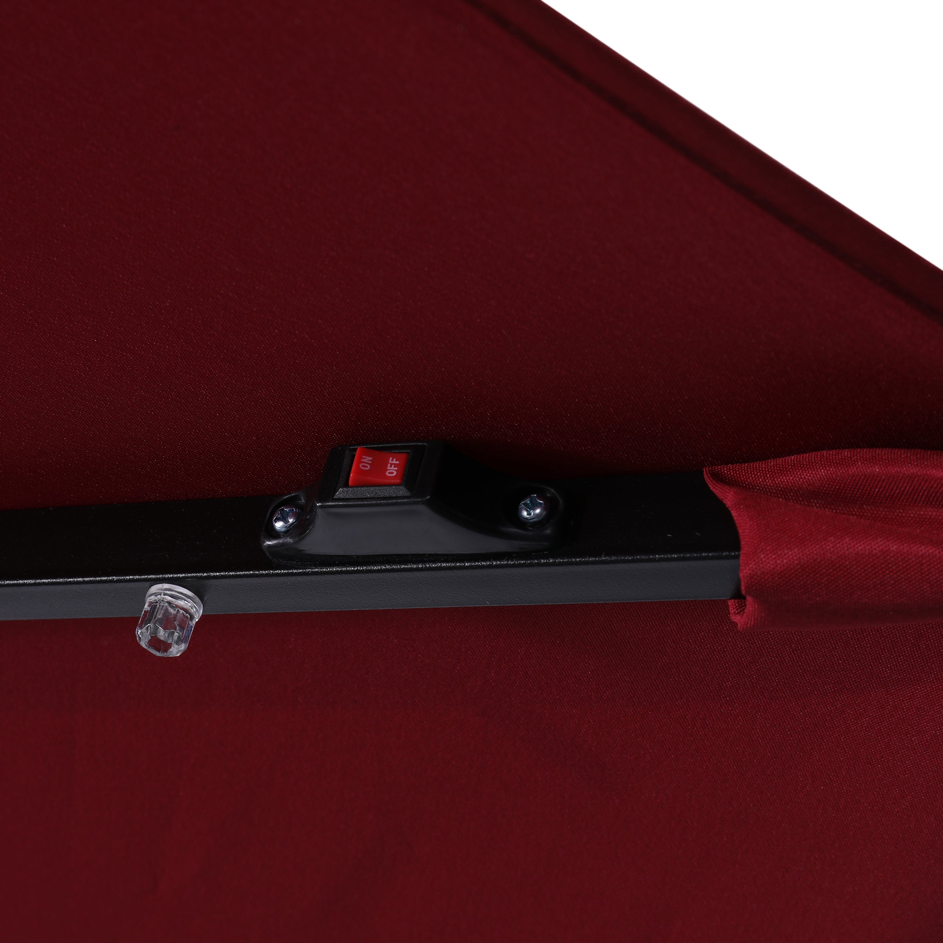 Montego Commercial Grade 9 FT Round Umbrella with 32 Solar LED Lights and Crank and Tilt Functionality in Red