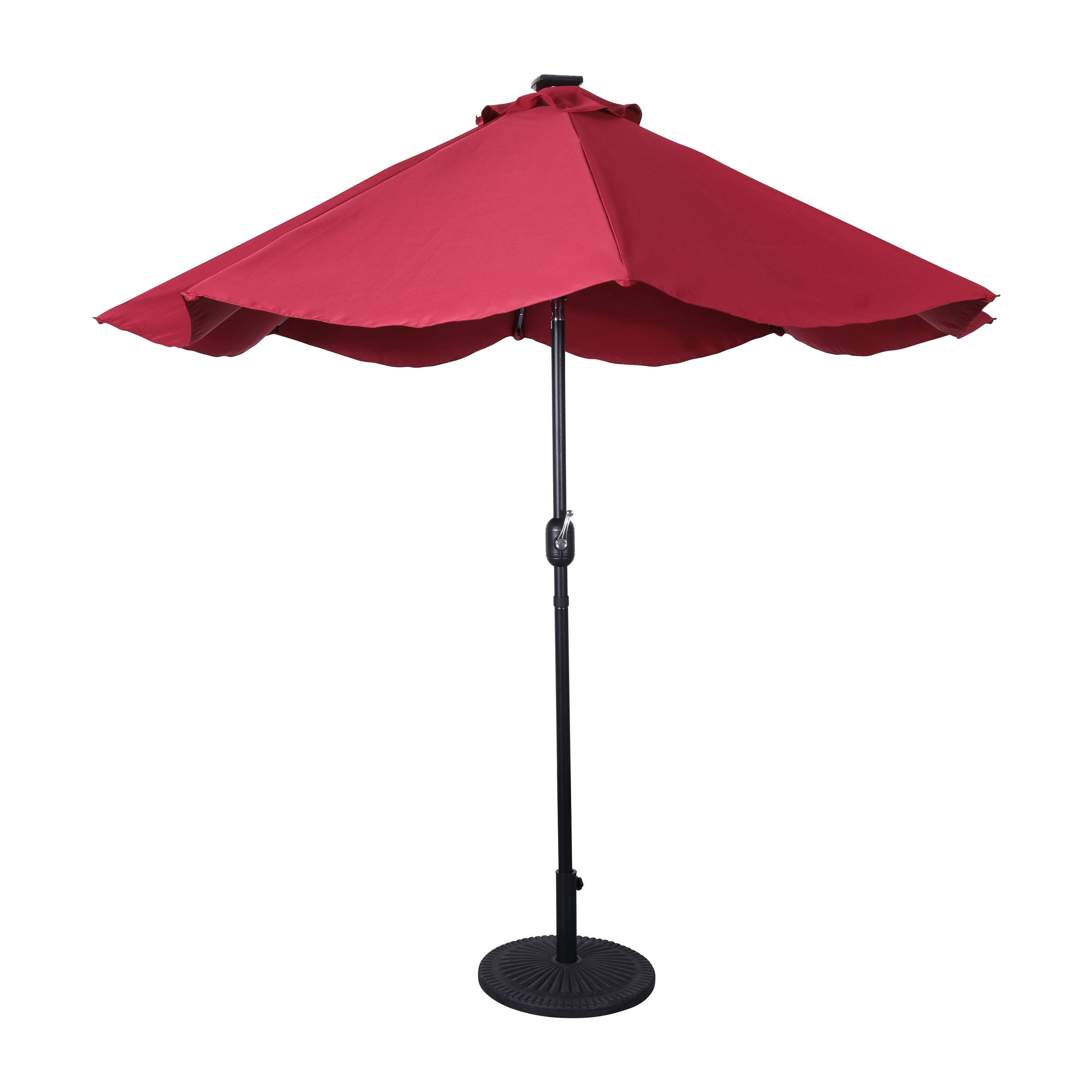Montego Commercial Grade 9 FT Round Umbrella with 32 Solar LED Lights and Crank and Tilt Functionality in Red