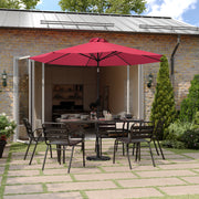 Montego Commercial Grade 9 FT Round Umbrella with 32 Solar LED Lights and Crank and Tilt Functionality in Red