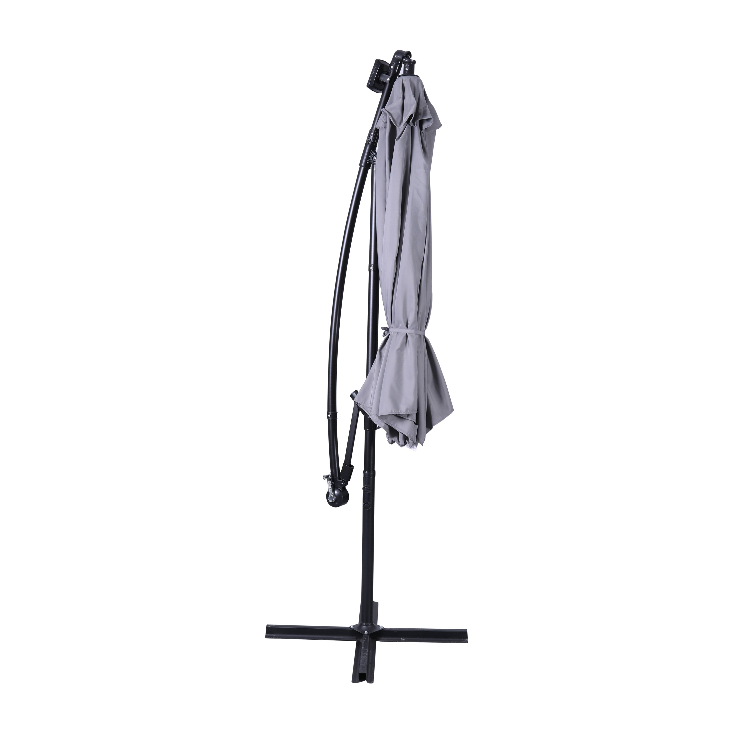 Sedona Commercial Grade 10 FT Round Cantilever Umbrella with 32 Solar LED Lights, Built in Cross Base, and Easy Lift and Tilt Function in Gray