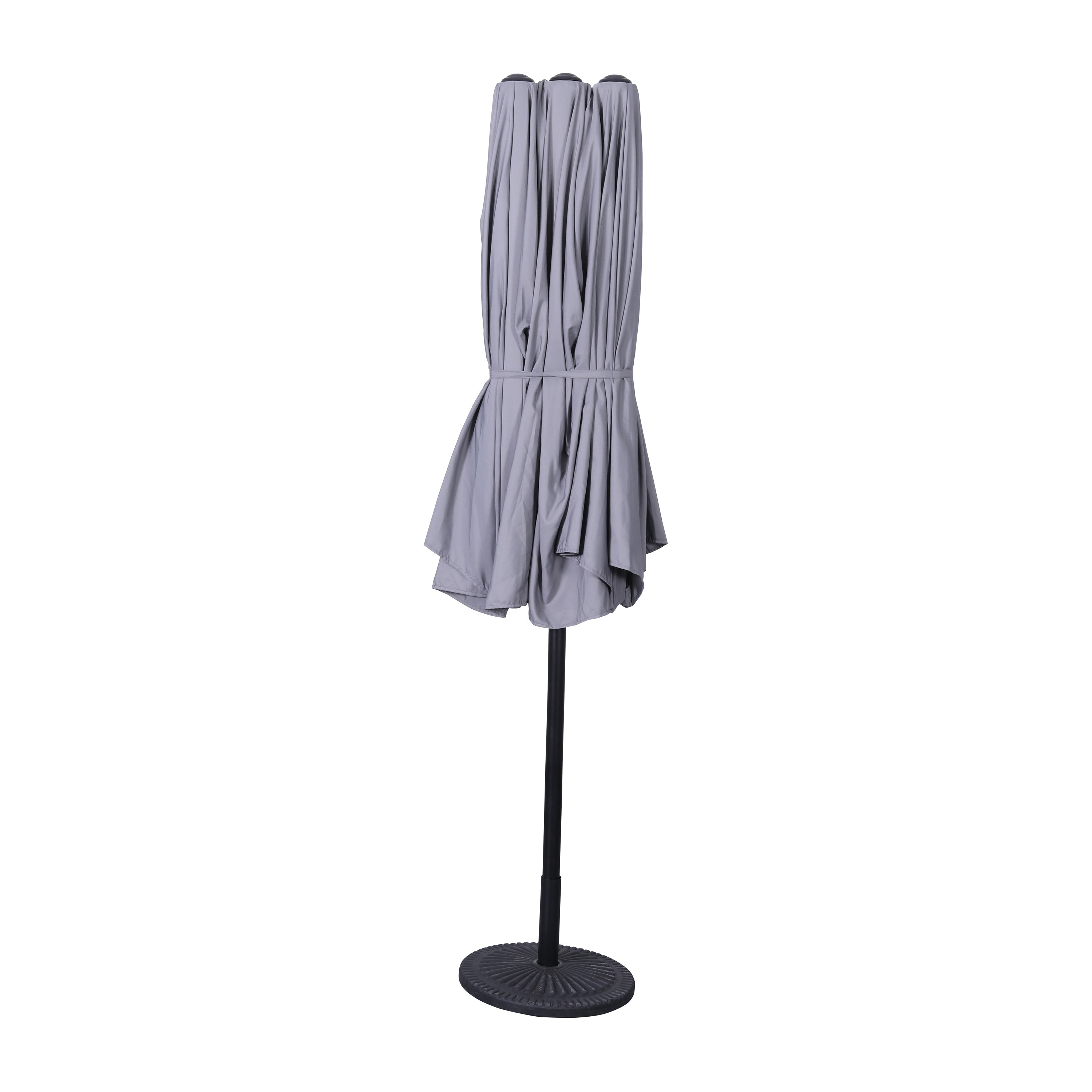 Elizabeth Commercial Grade 15 FT Triple Head Patio Umbrella with Crank and Easy Lift Functionality in Gray