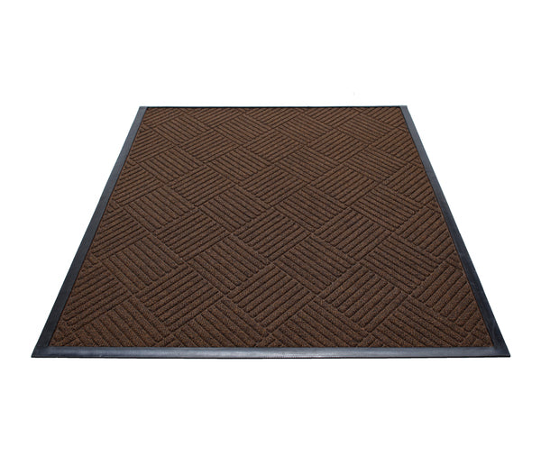 Water Guard Diamond Indoor Floor Mat with Rubber Border - 3' x 20' - Brown