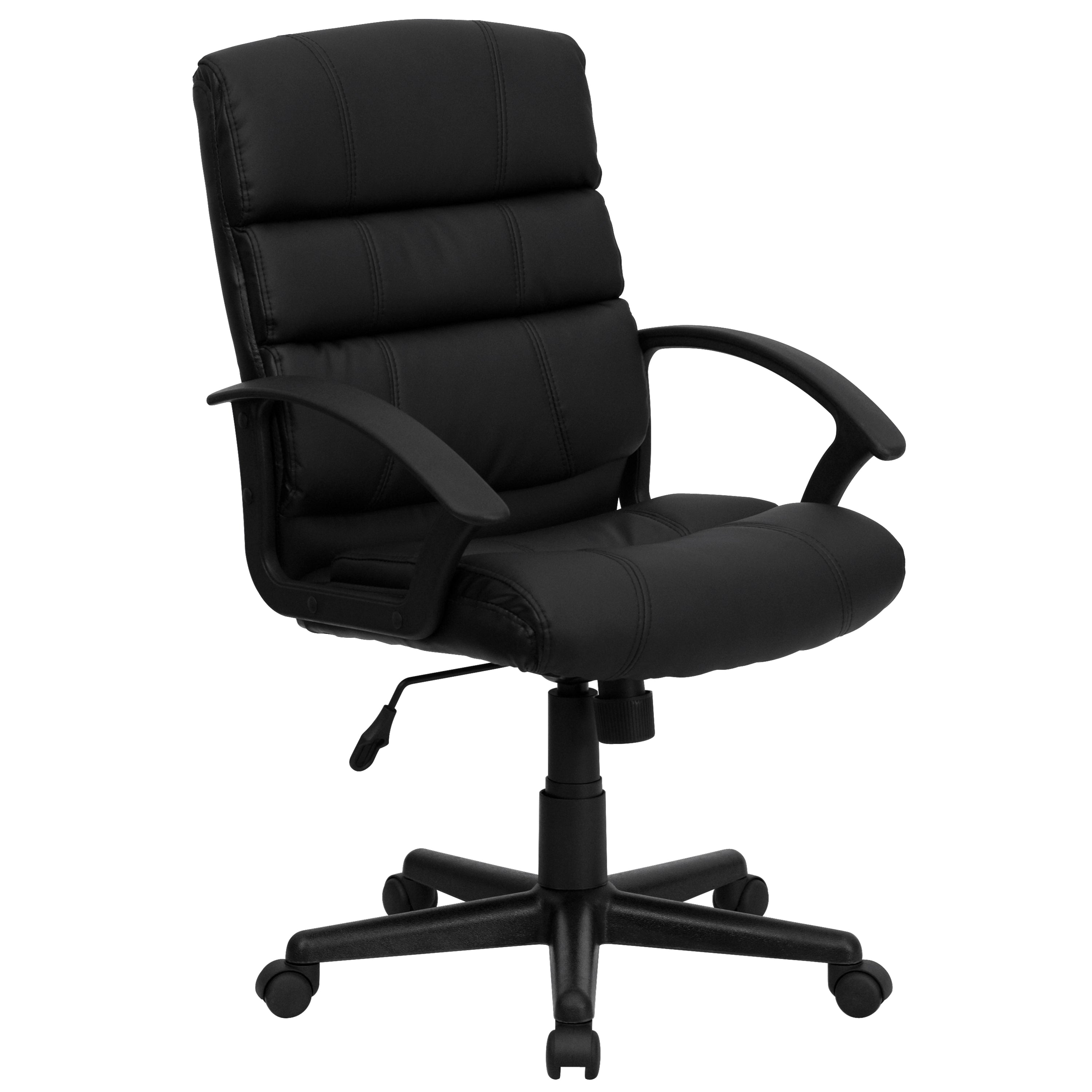 Lane Mid-Back Black LeatherSoft Swivel Task Office Chair with Arms