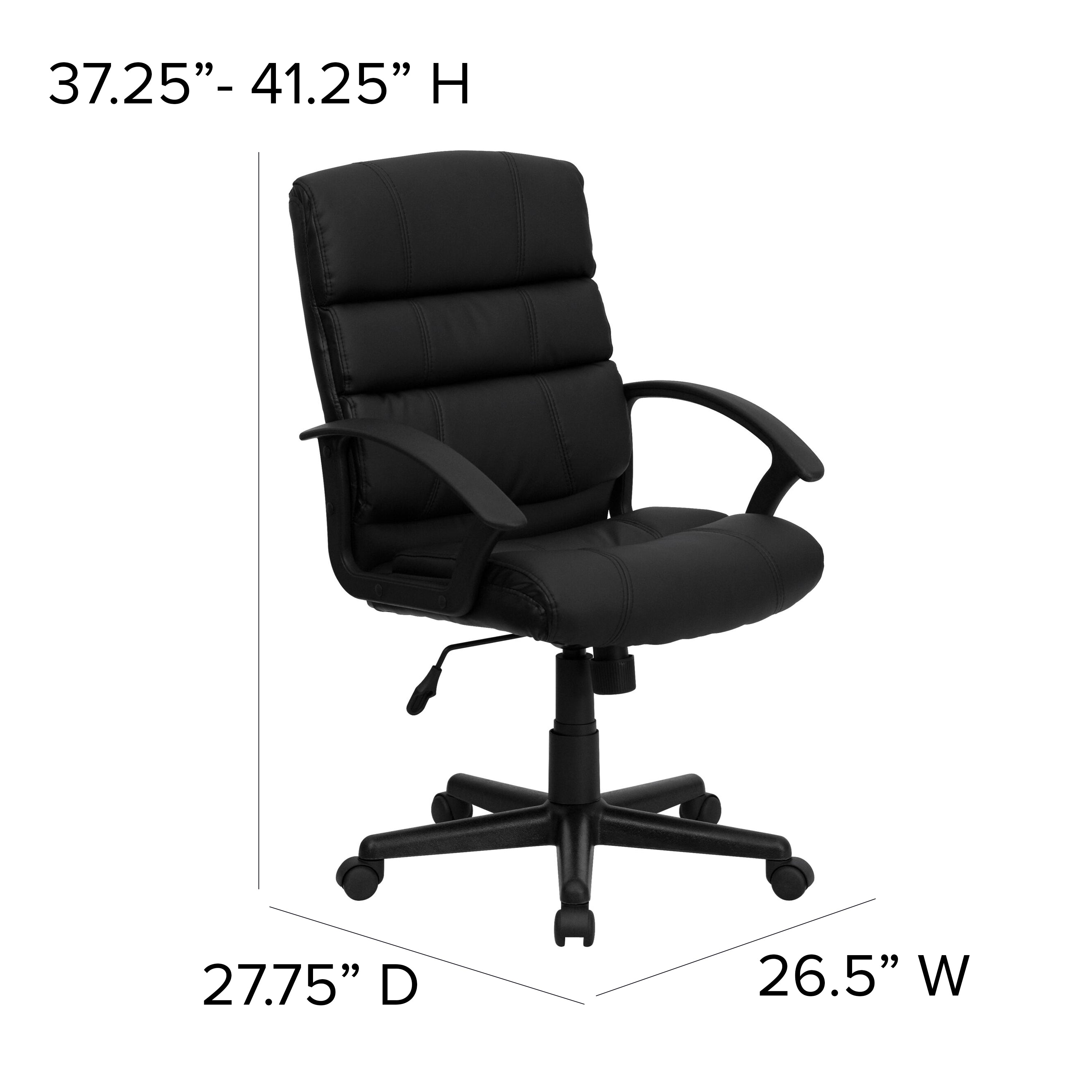 Lane Mid-Back Black LeatherSoft Swivel Task Office Chair with Arms