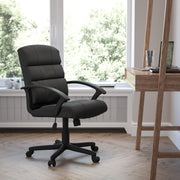 Lane Mid-Back Black LeatherSoft Swivel Task Office Chair with Arms