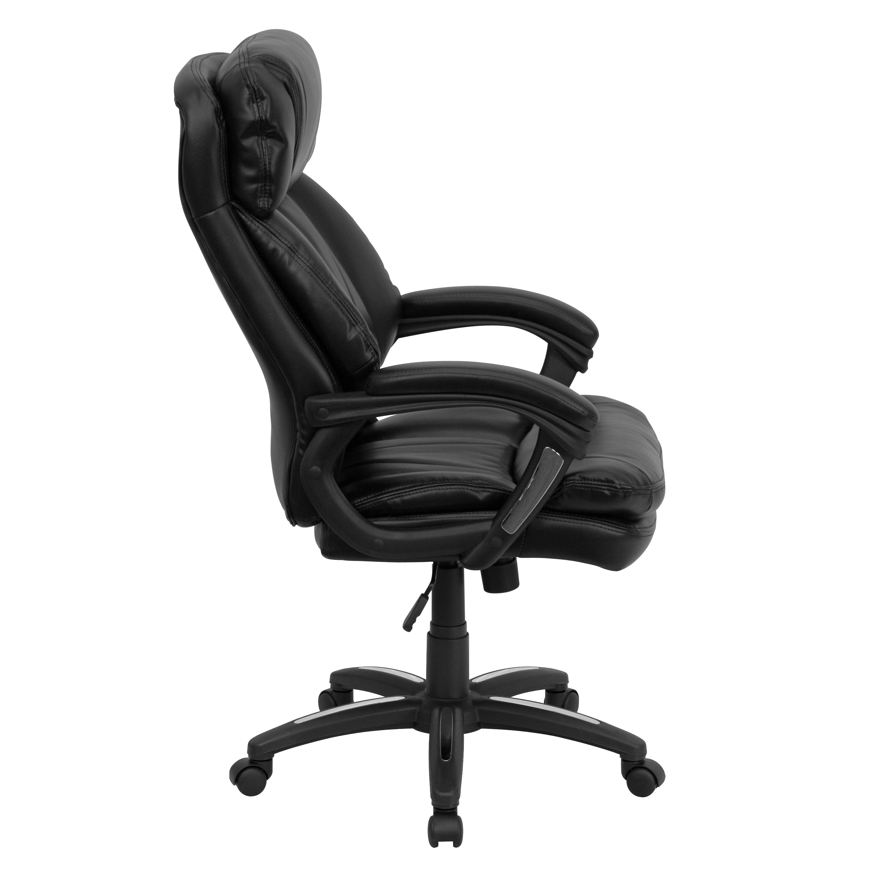 Iris High Back Black LeatherSoft Executive Swivel Ergonomic Office Chair with Plush Headrest, Extensive Padding and Arms