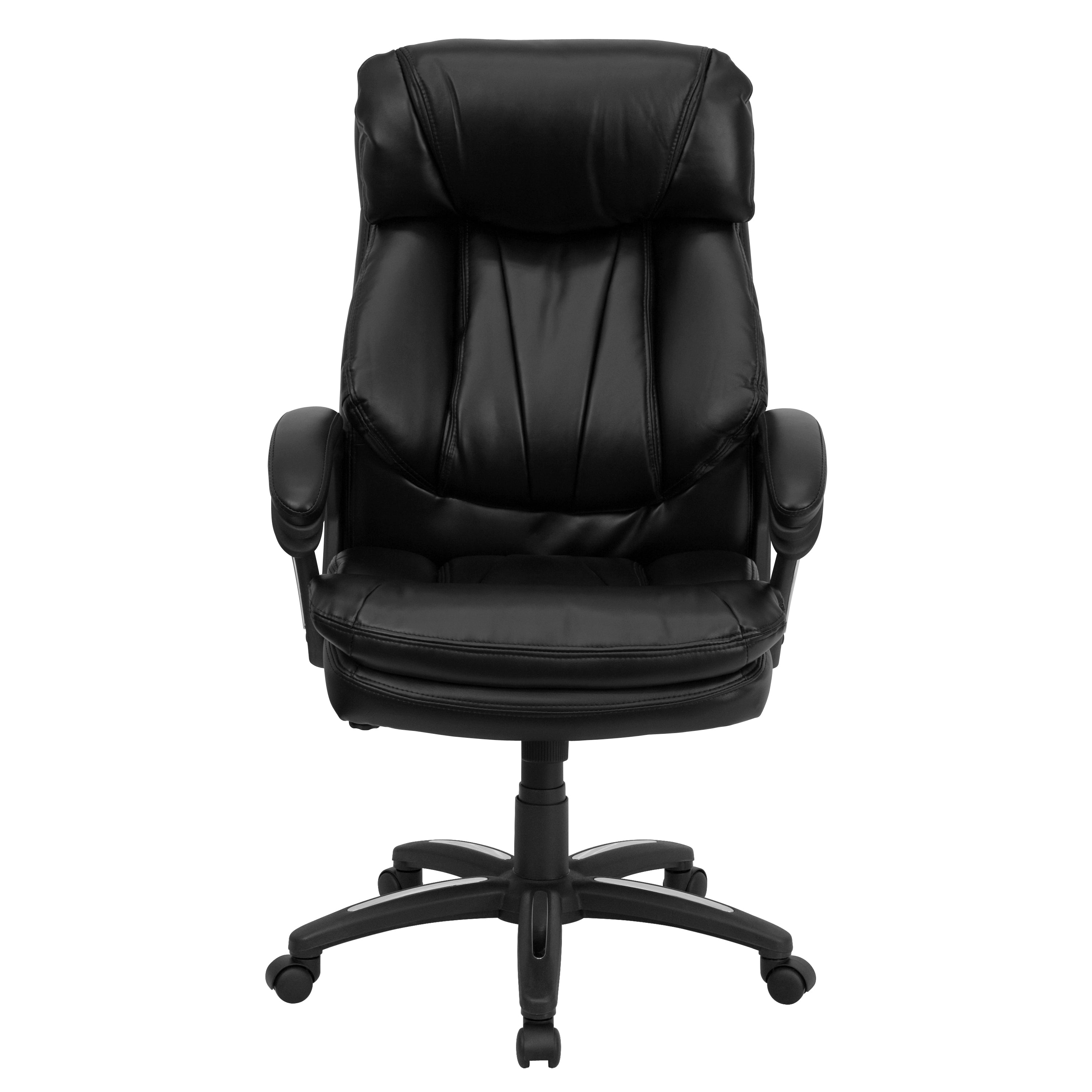 Iris High Back Black LeatherSoft Executive Swivel Ergonomic Office Chair with Plush Headrest, Extensive Padding and Arms