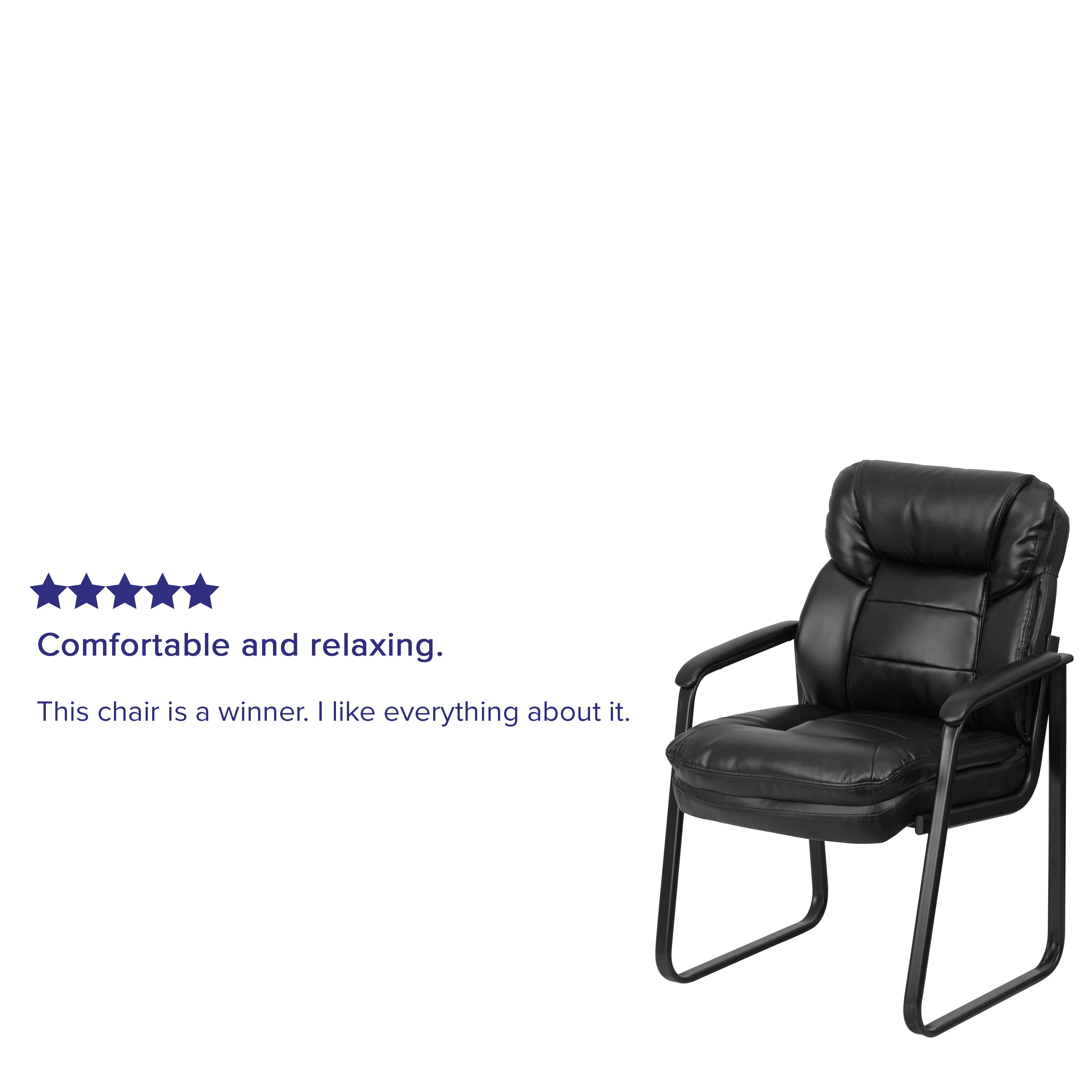 Isla Black LeatherSoft Executive Side Reception Chair with Lumbar Support and Sled Base