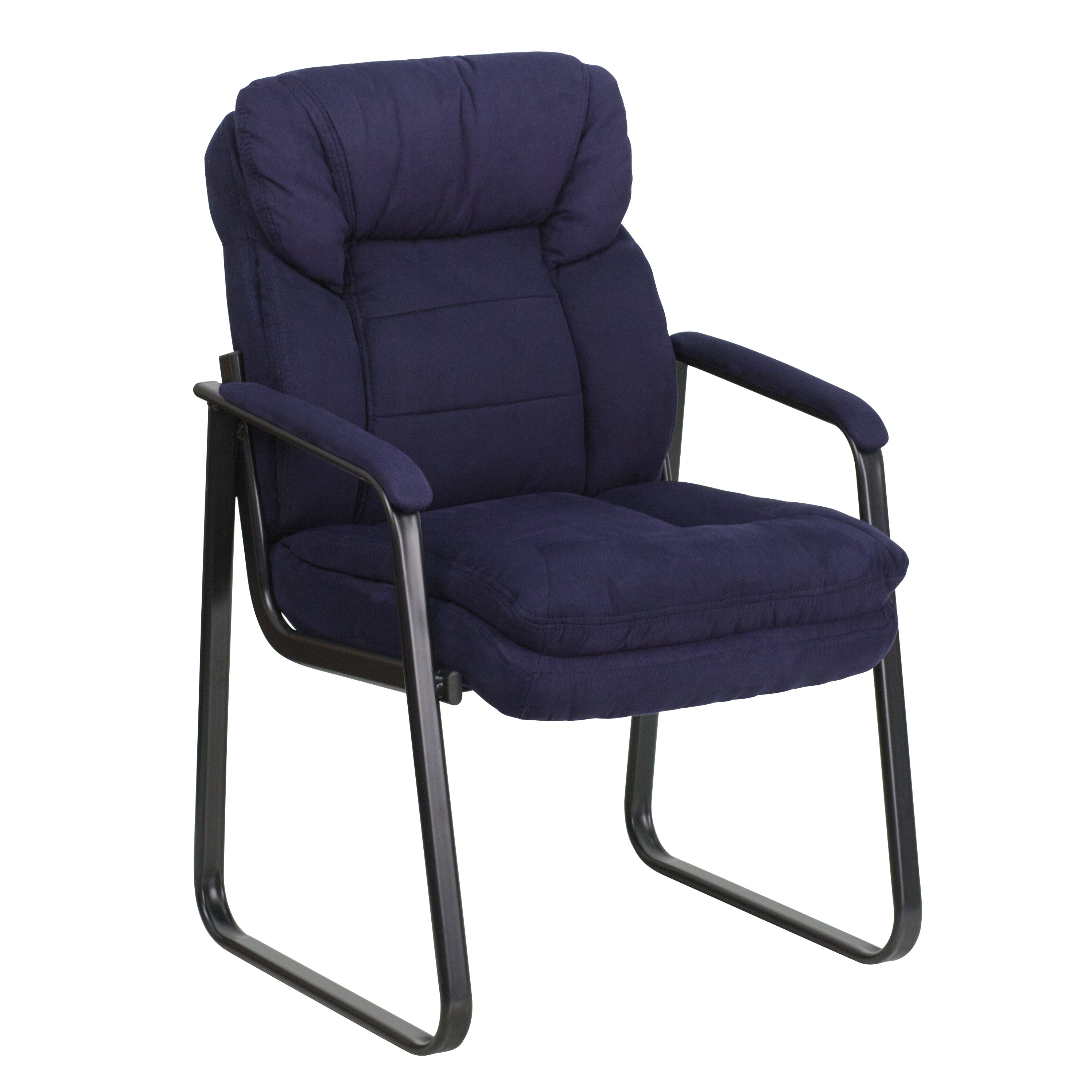 Isla Navy Microfiber Executive Side Reception Chair with Lumbar Support and Sled Base