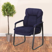Isla Navy Microfiber Executive Side Reception Chair with Lumbar Support and Sled Base