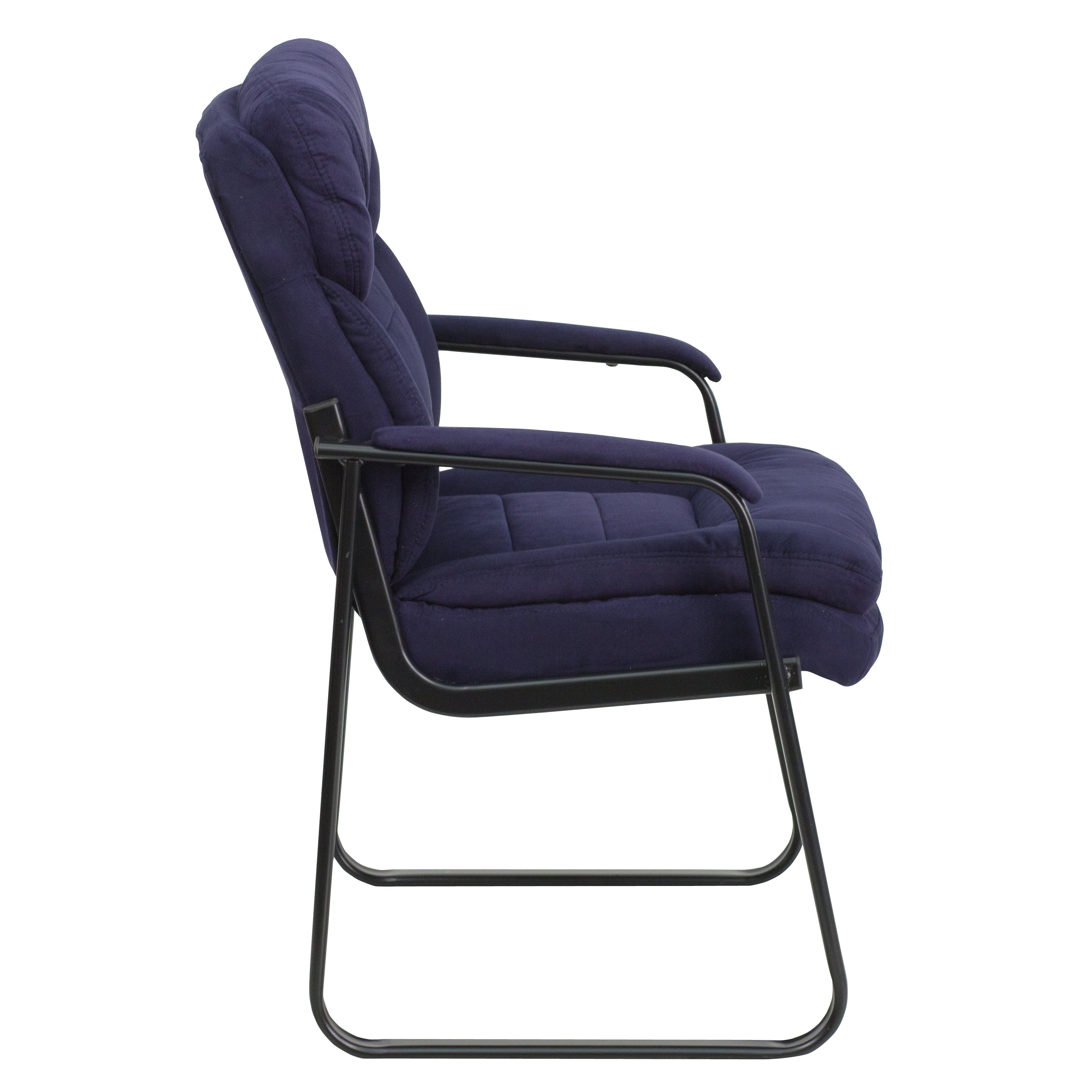 Isla Navy Microfiber Executive Side Reception Chair with Lumbar Support and Sled Base
