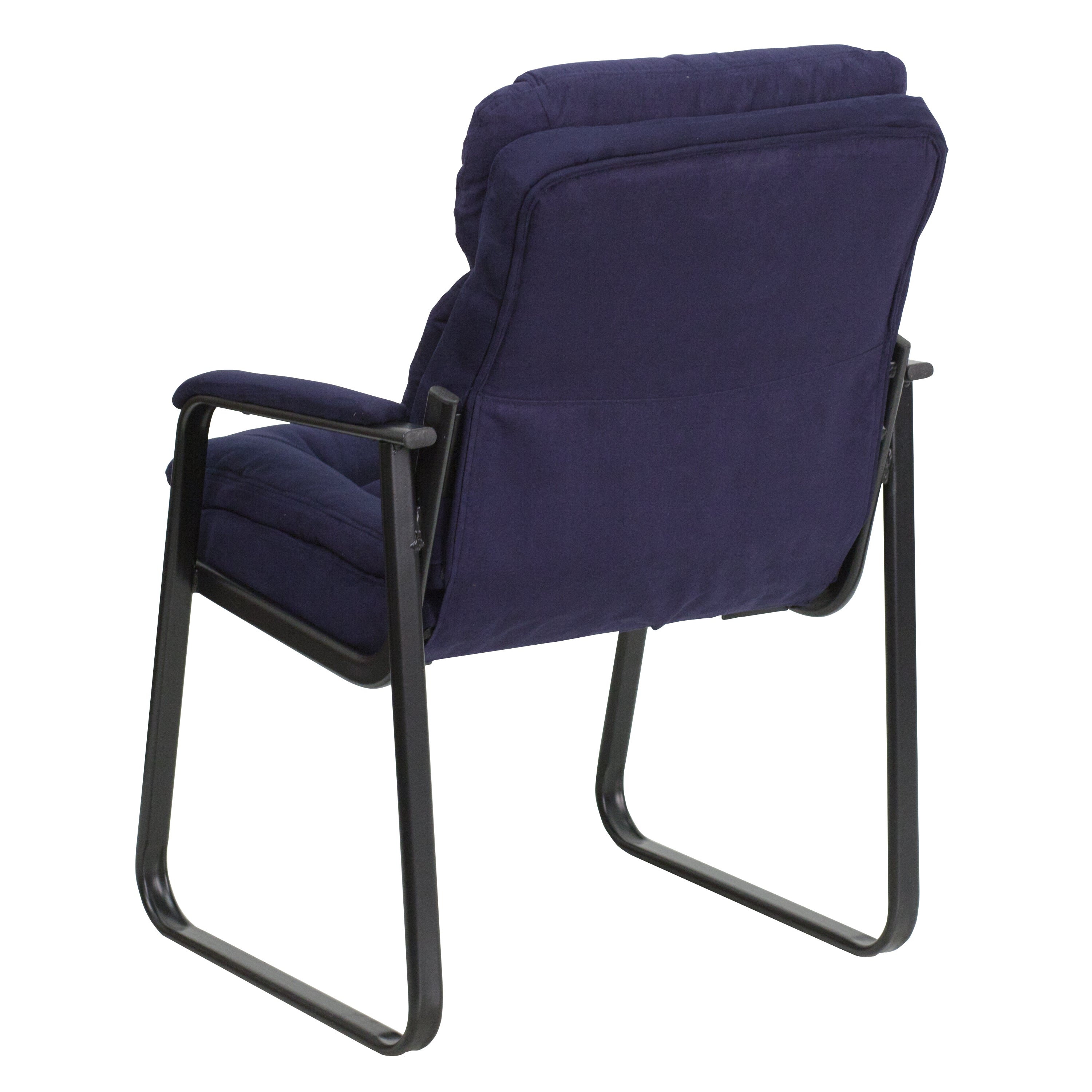 Isla Navy Microfiber Executive Side Reception Chair with Lumbar Support and Sled Base