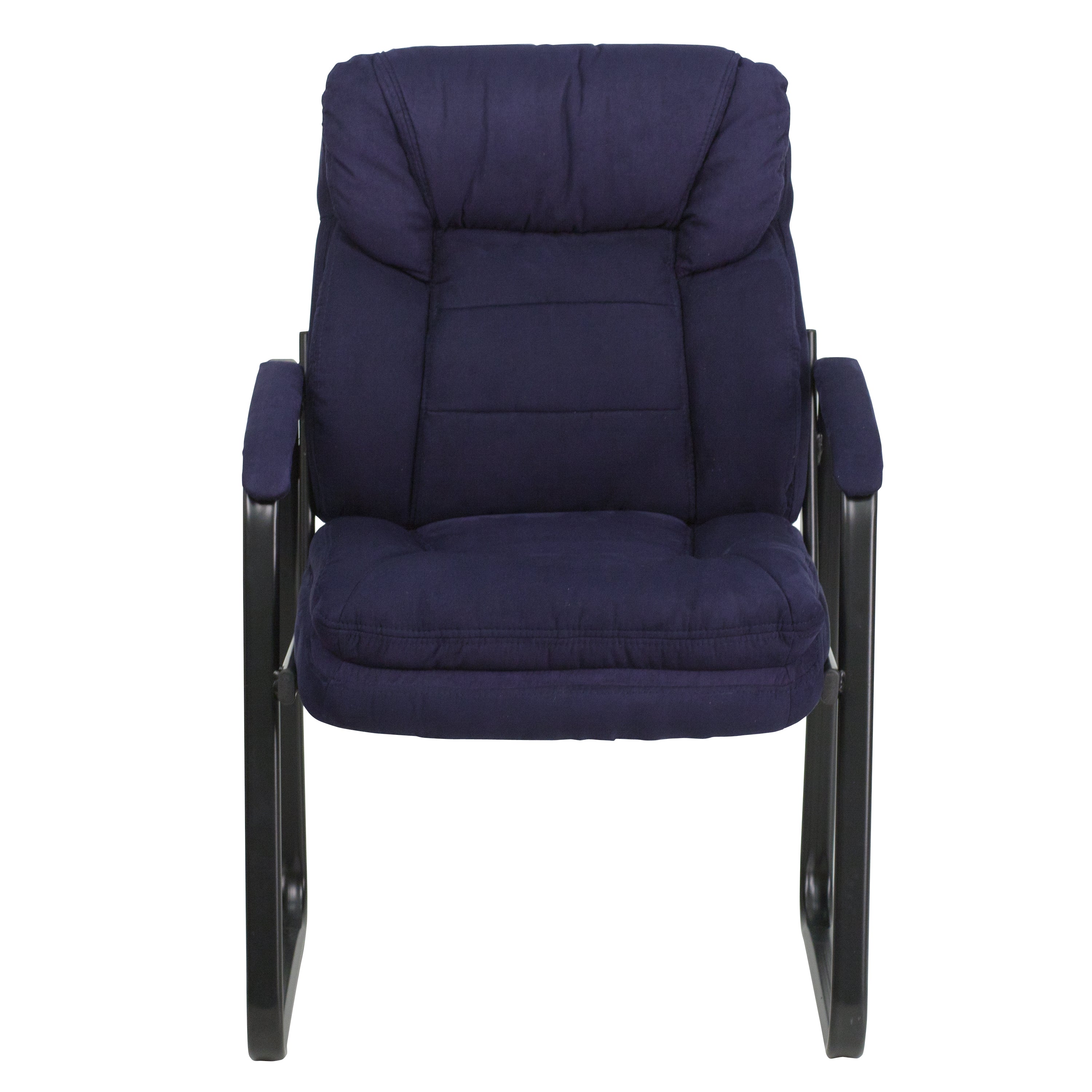 Isla Navy Microfiber Executive Side Reception Chair with Lumbar Support and Sled Base