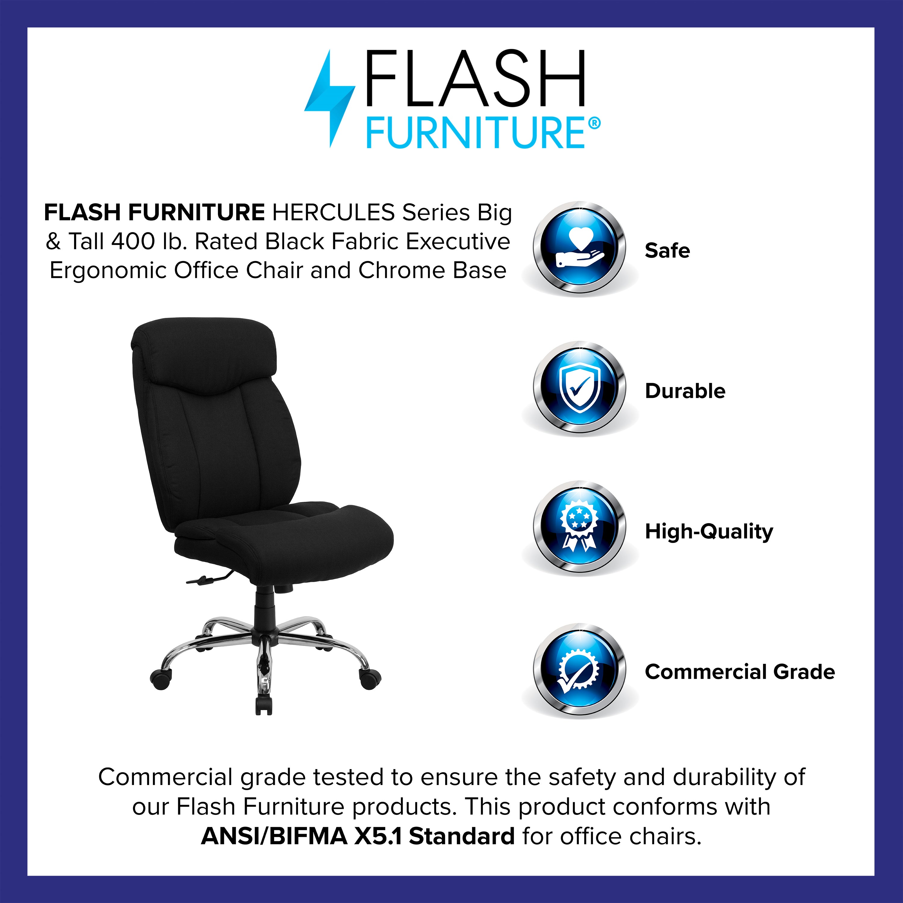 HERCULES Series Big & Tall 400 lb. Rated Black Fabric Executive Ergonomic Office Chair and Chrome Base