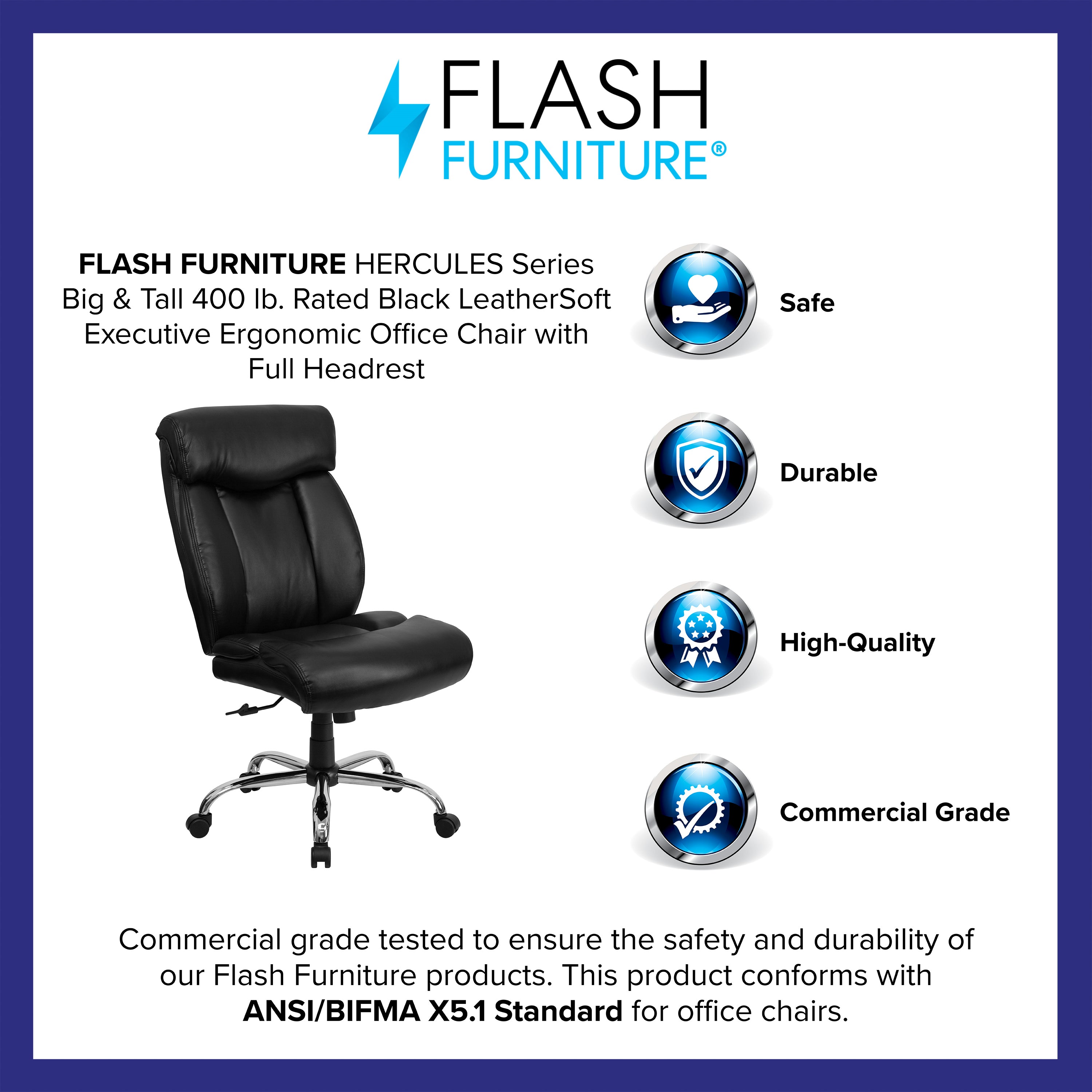 HERCULES Series Big & Tall 400 lb. Rated Black LeatherSoft Executive Ergonomic Office Chair with Full Headrest