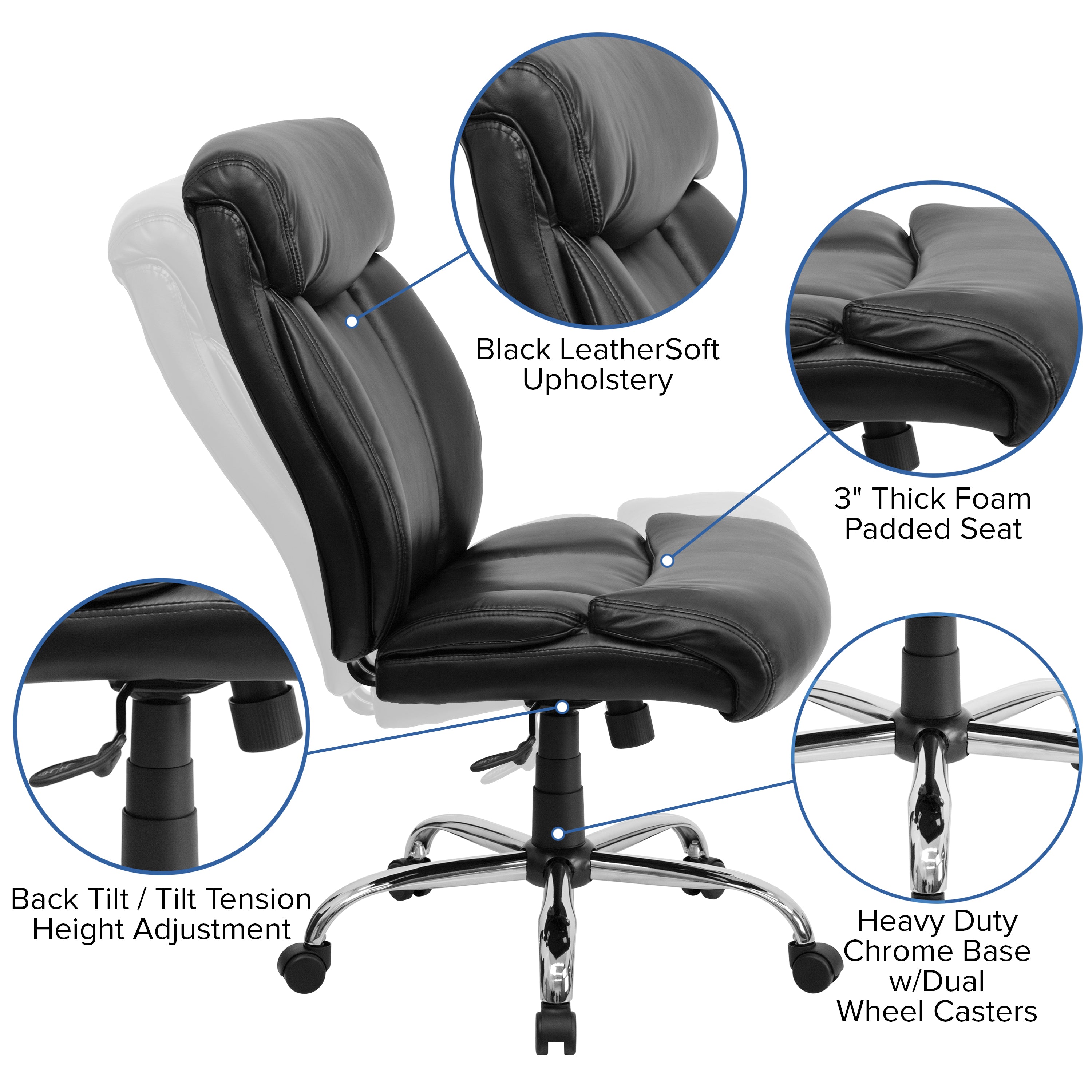 HERCULES Series Big & Tall 400 lb. Rated Black LeatherSoft Executive Ergonomic Office Chair with Full Headrest