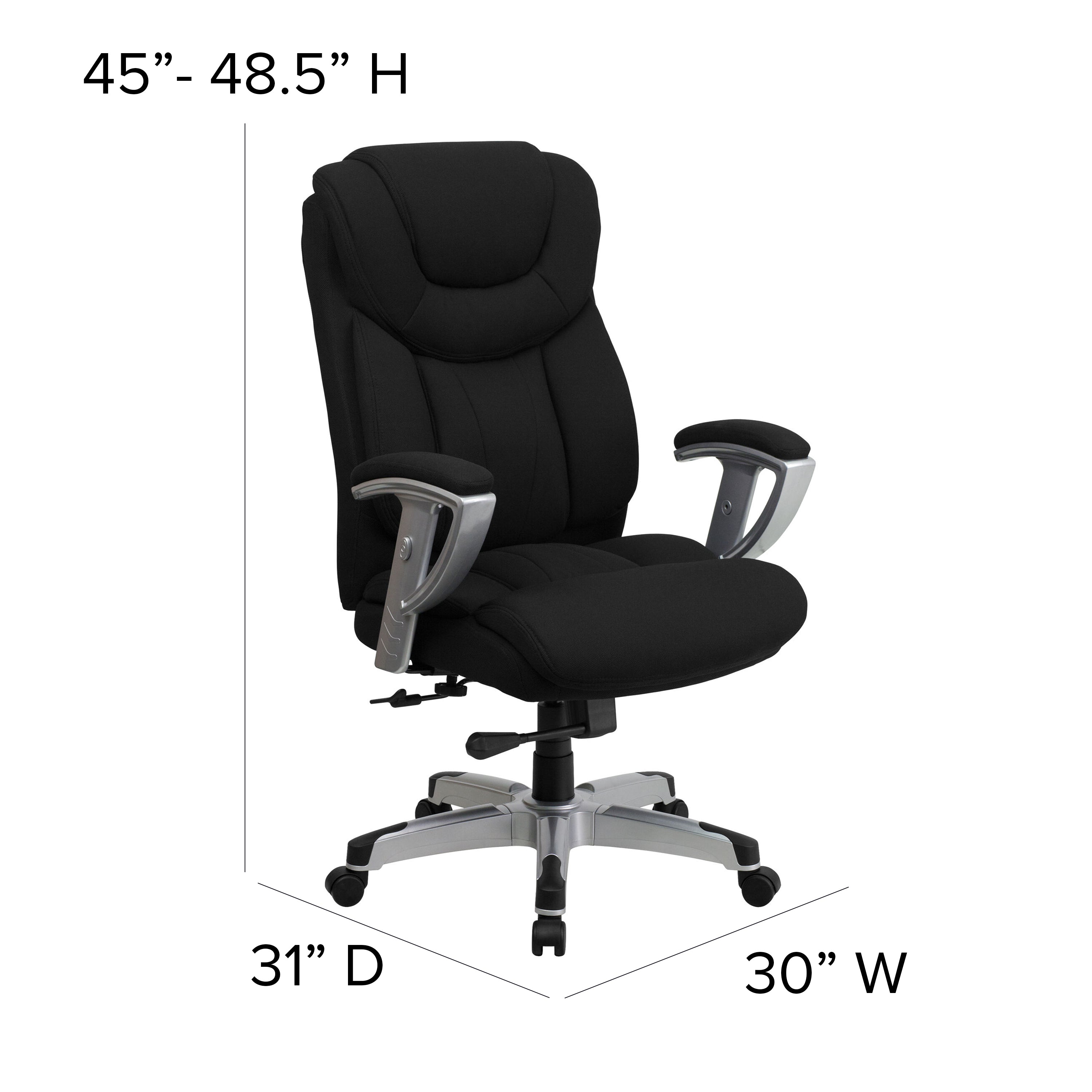 HERCULES Series Big & Tall 400 lb. Rated Black Fabric Executive Ergonomic Office Chair with Silver Adjustable Arms