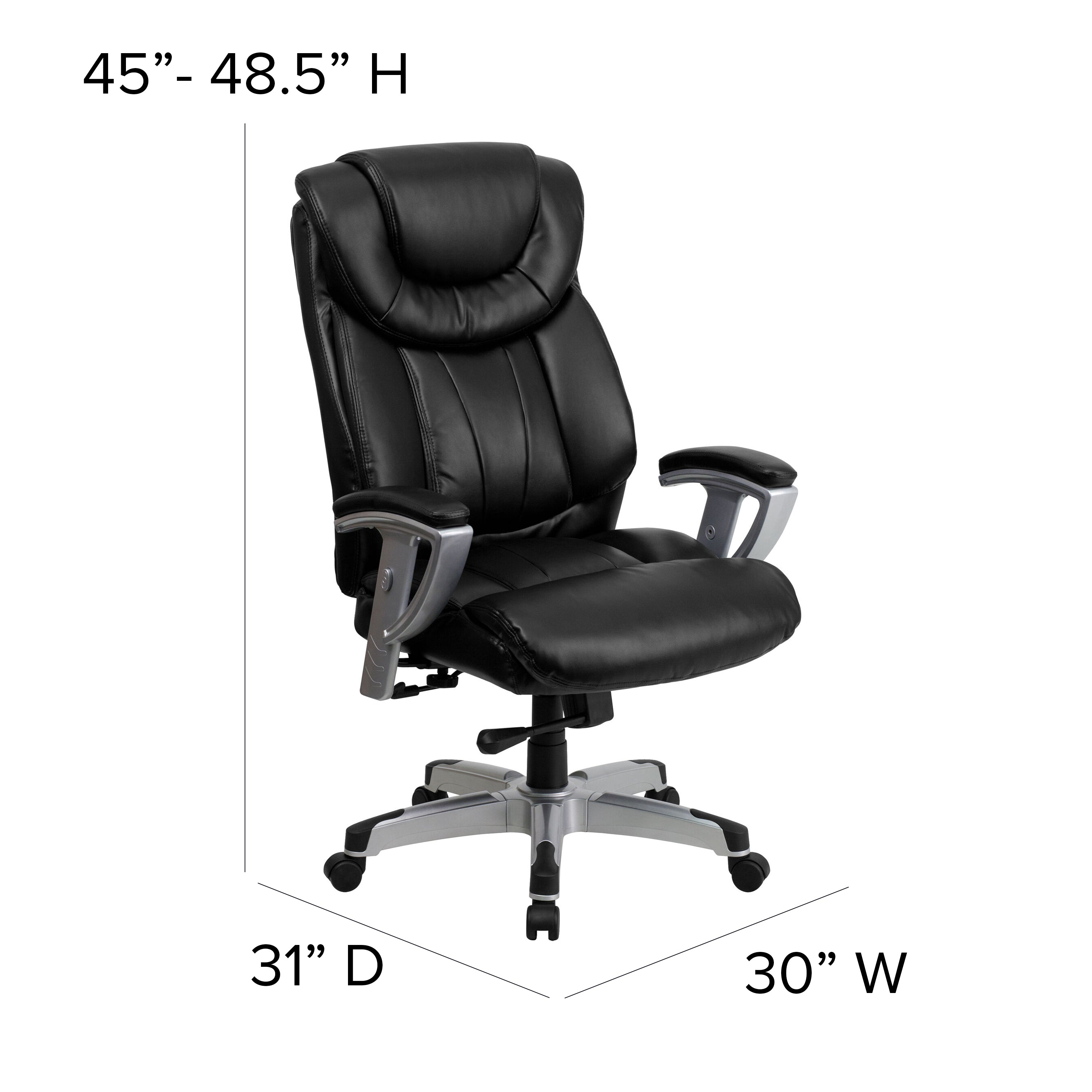 HERCULES Series Big & Tall 400 lb. Rated Black LeatherSoft Executive Ergonomic Office Chair with Silver Adjustable Arms