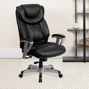 HERCULES Series Big & Tall 400 lb. Rated Black LeatherSoft Executive Ergonomic Office Chair with Silver Adjustable Arms