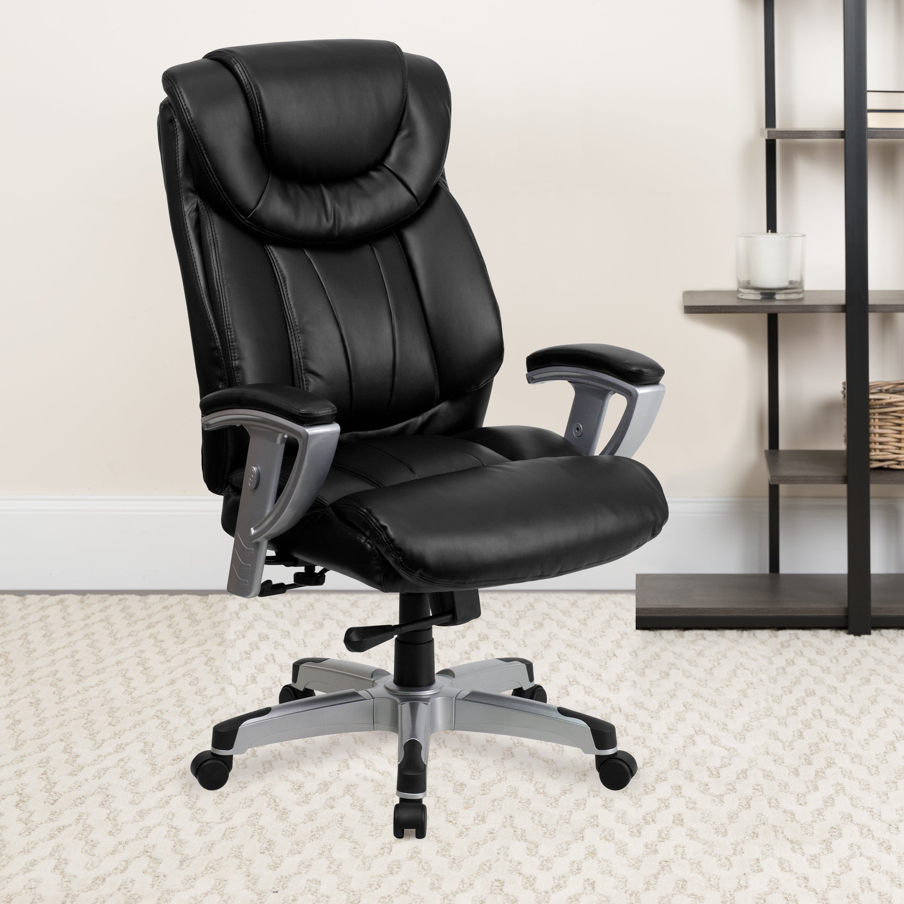 HERCULES Series Big & Tall 400 lb. Rated Black LeatherSoft Executive Ergonomic Office Chair with Silver Adjustable Arms